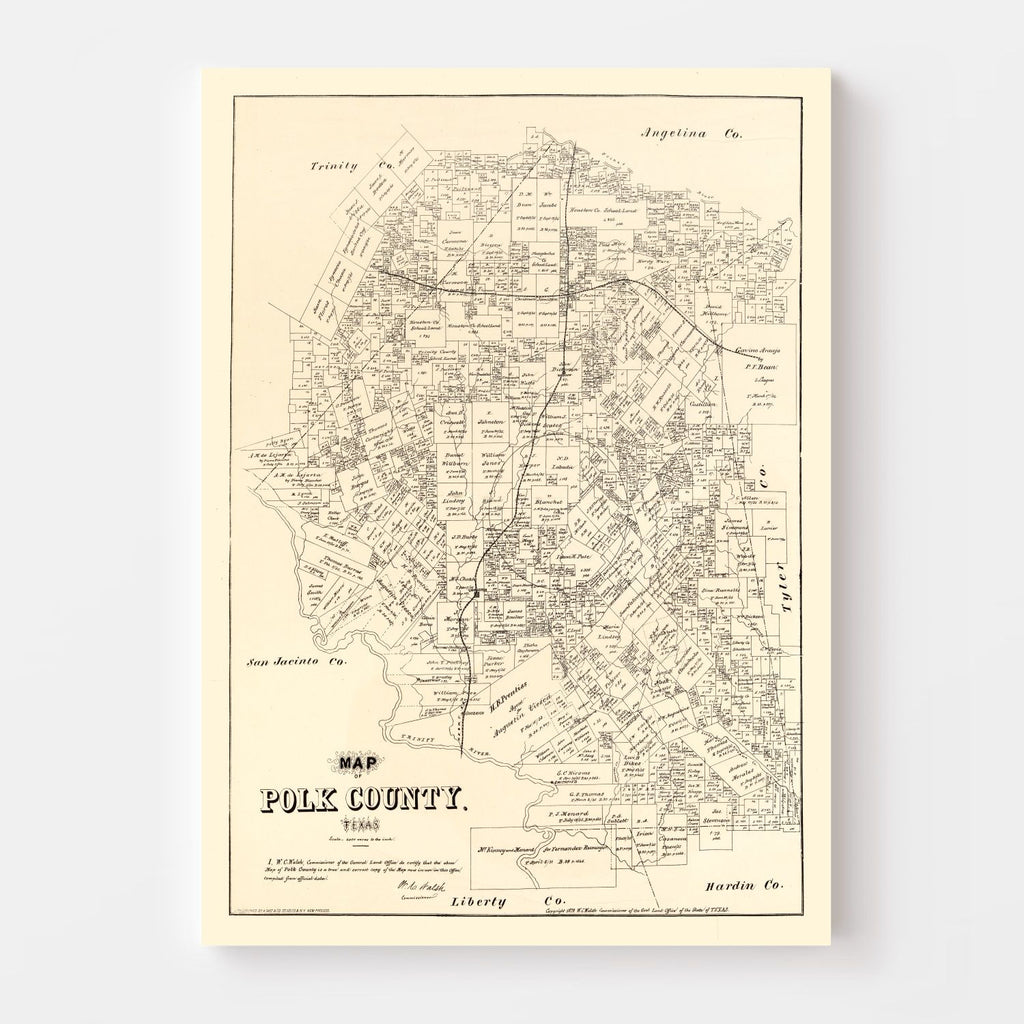 Vintage Map of Polk County, Texas 1879