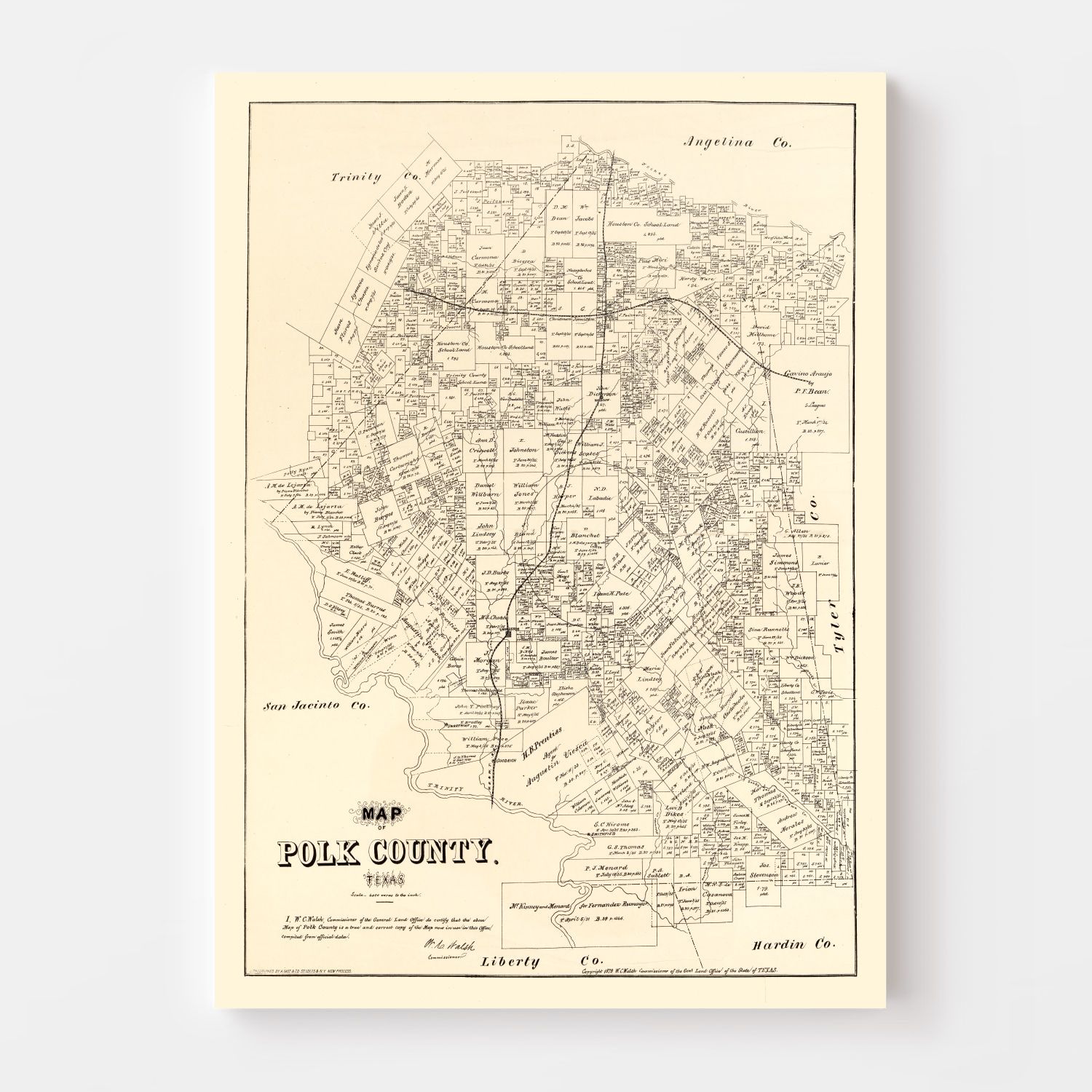Vintage Map of Polk County, Texas 1879