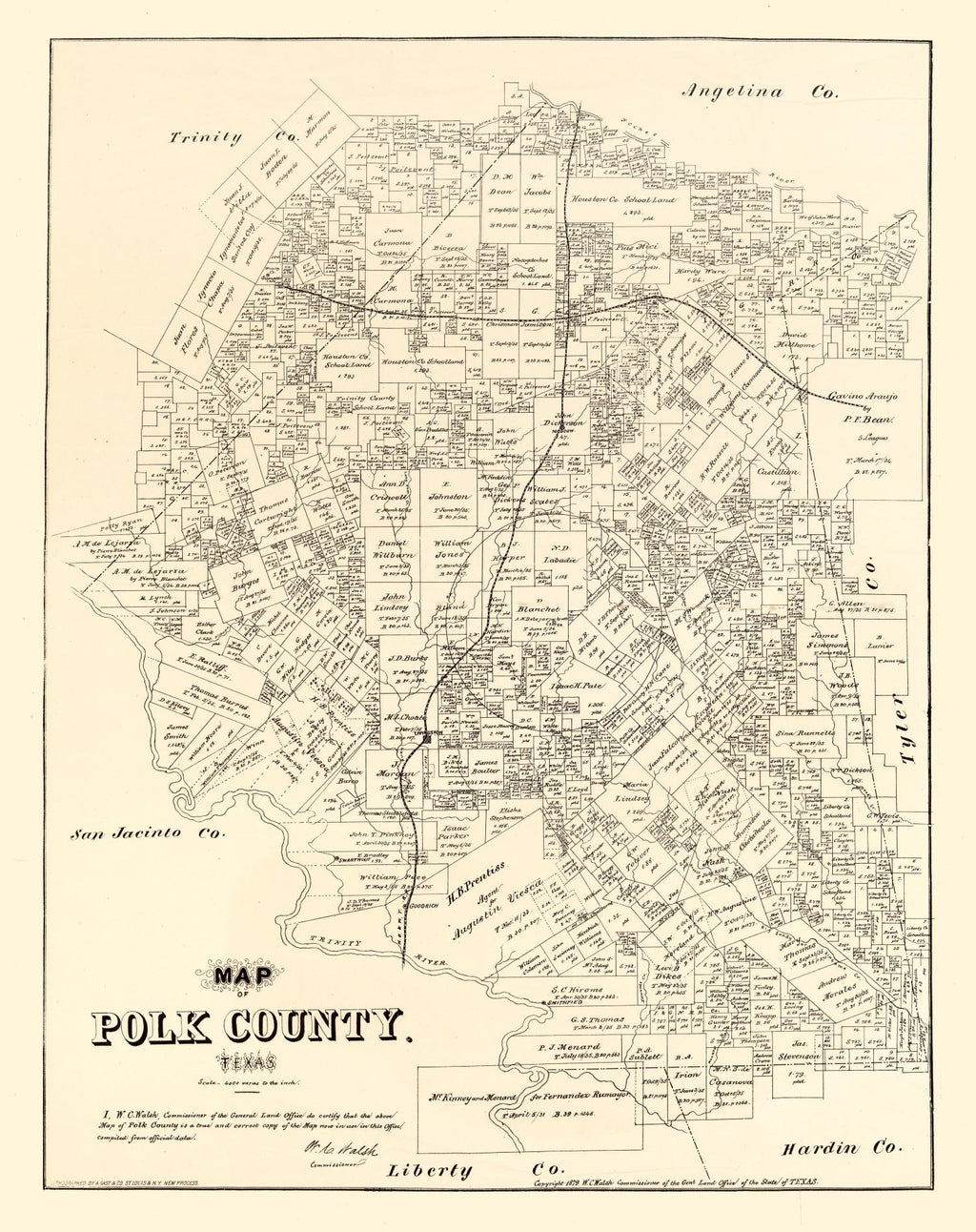 Vintage Map of Polk County, Texas 1879