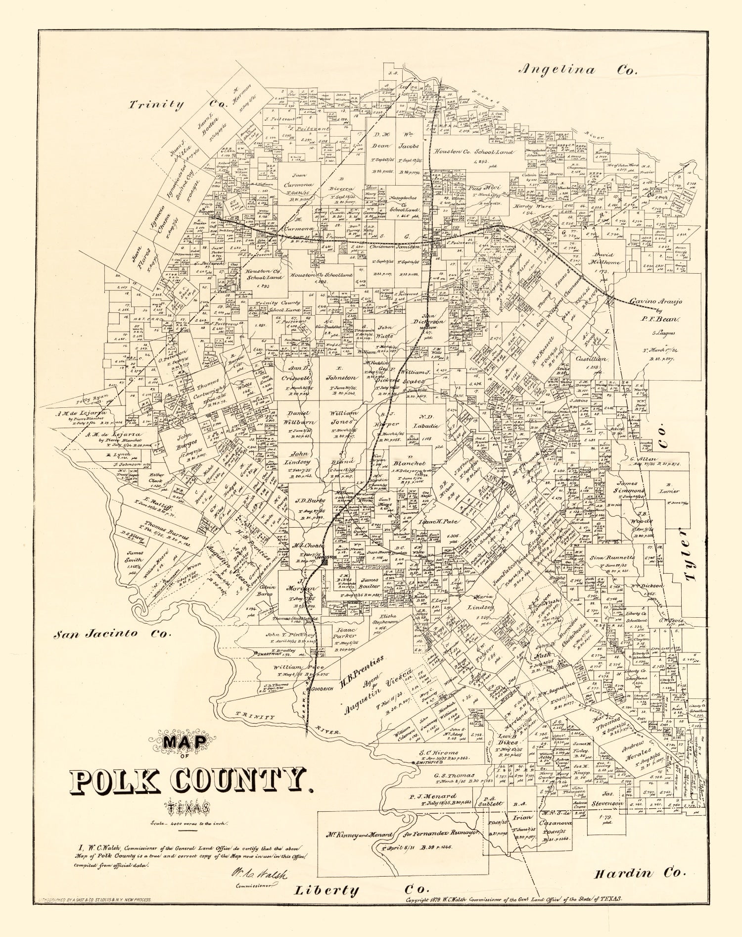 Vintage Map of Polk County, Texas 1879