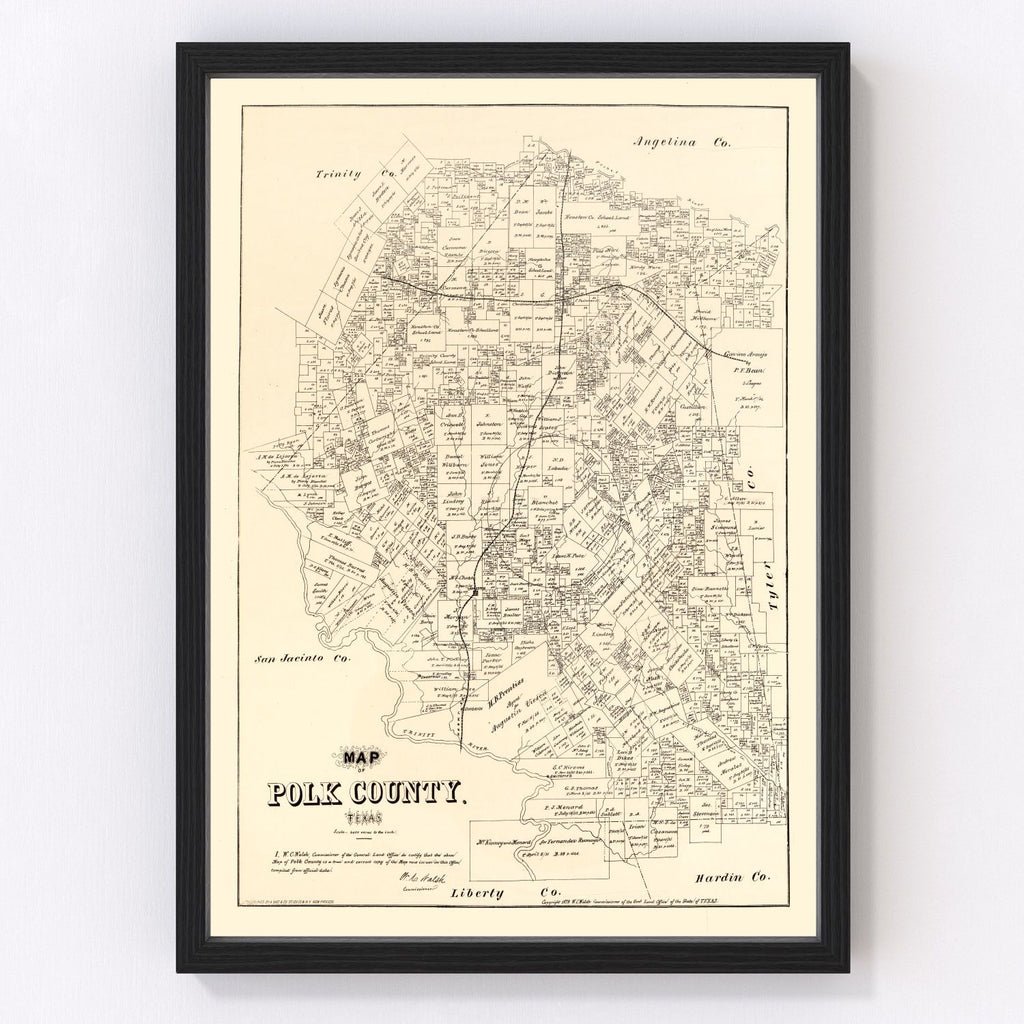 Vintage Map of Polk County, Texas 1879