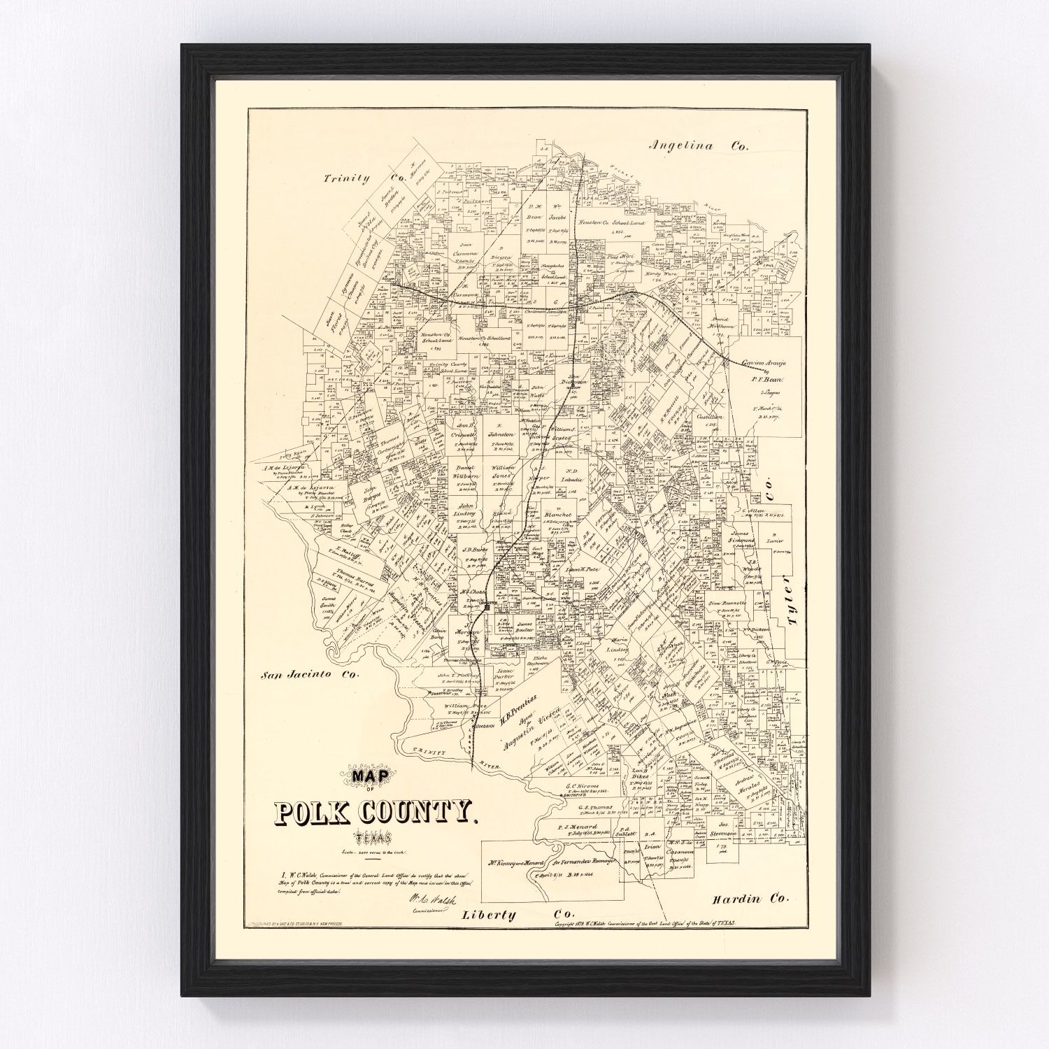 Vintage Map of Polk County, Texas 1879