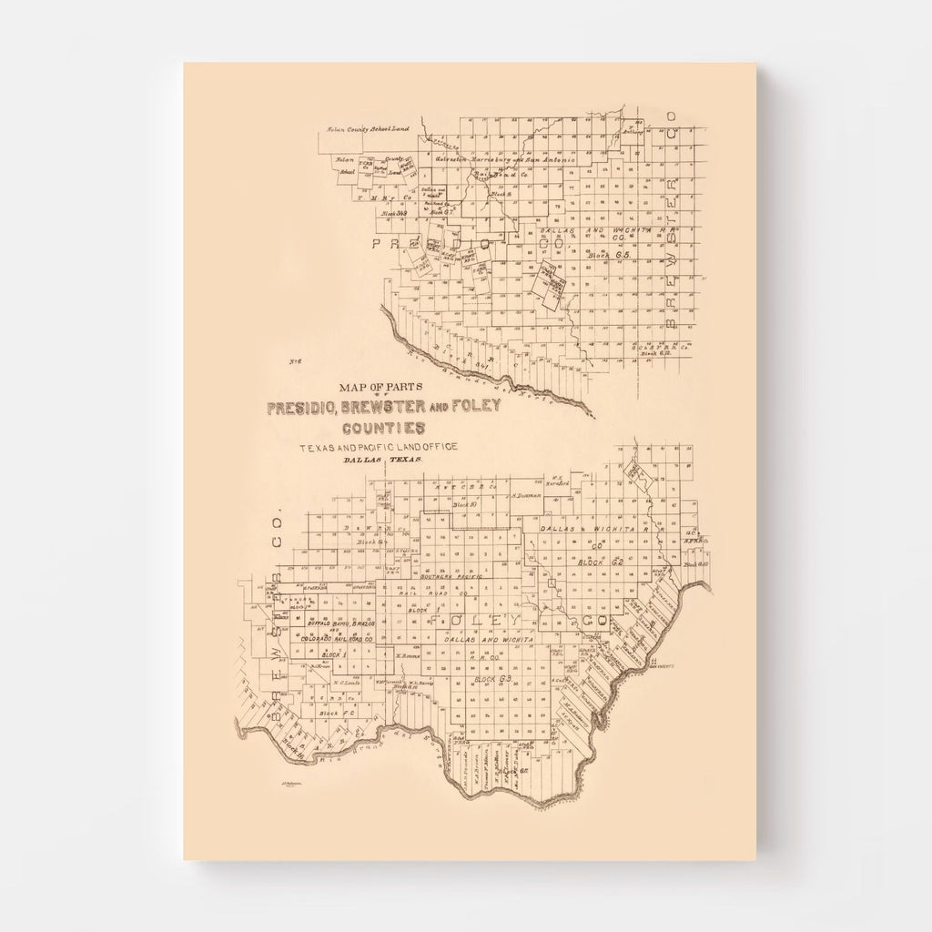Vintage Map of Presidio County, Texas 1891