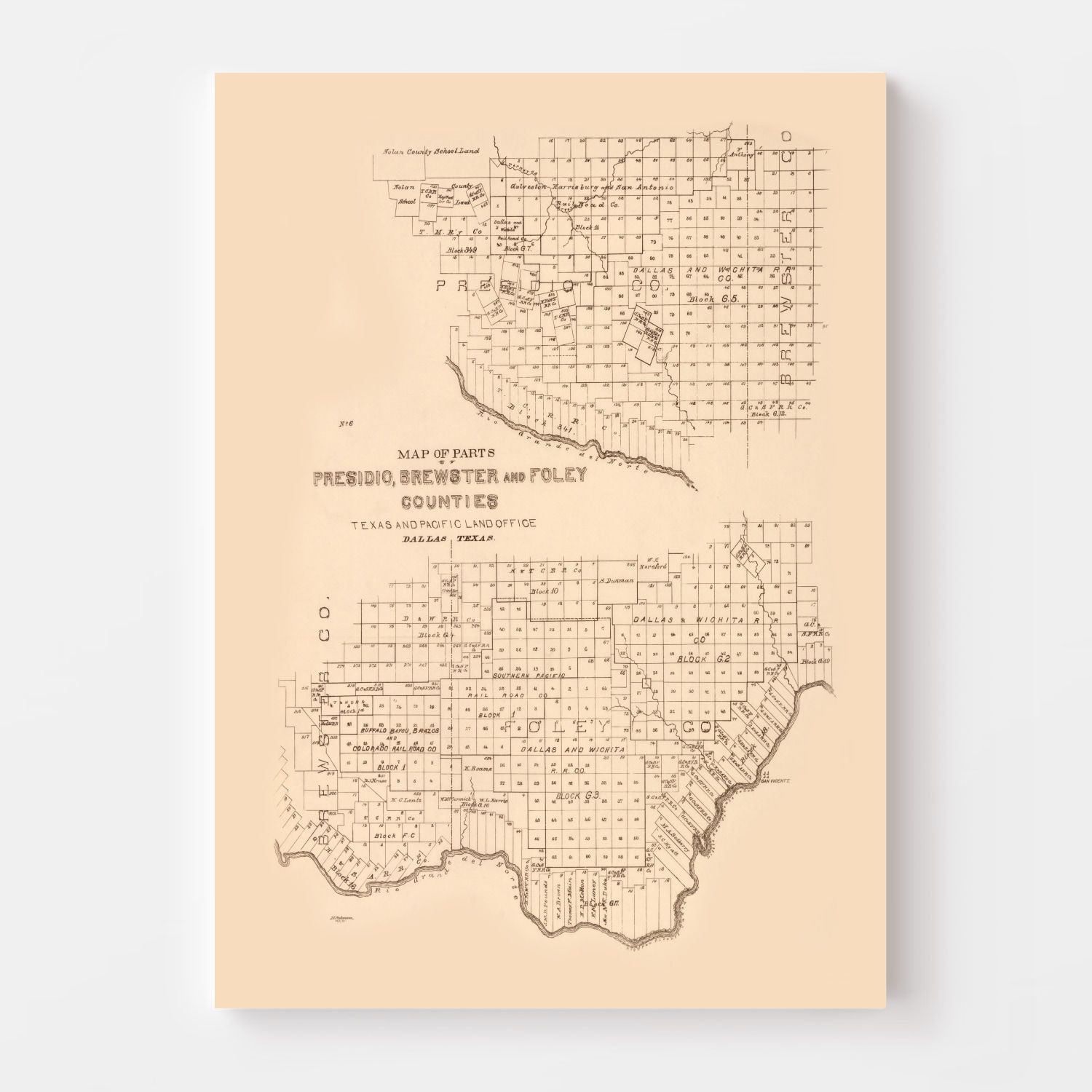 Vintage Map of Presidio County, Texas 1891