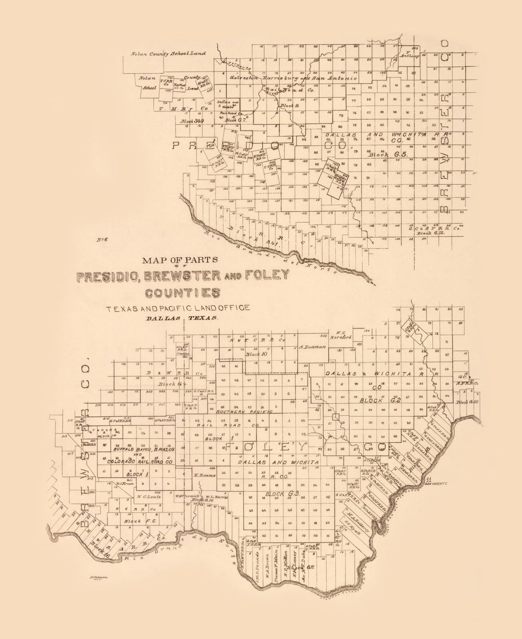 Vintage Map of Presidio County, Texas 1891