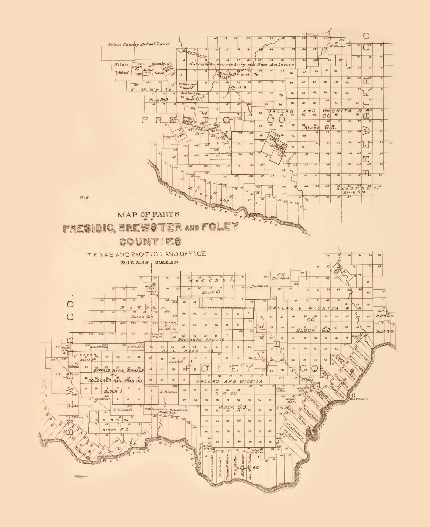 Vintage Map of Presidio County, Texas 1891