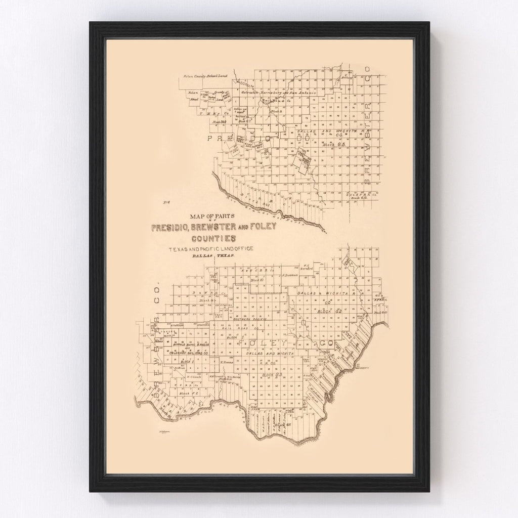 Vintage Map of Presidio County, Texas 1891