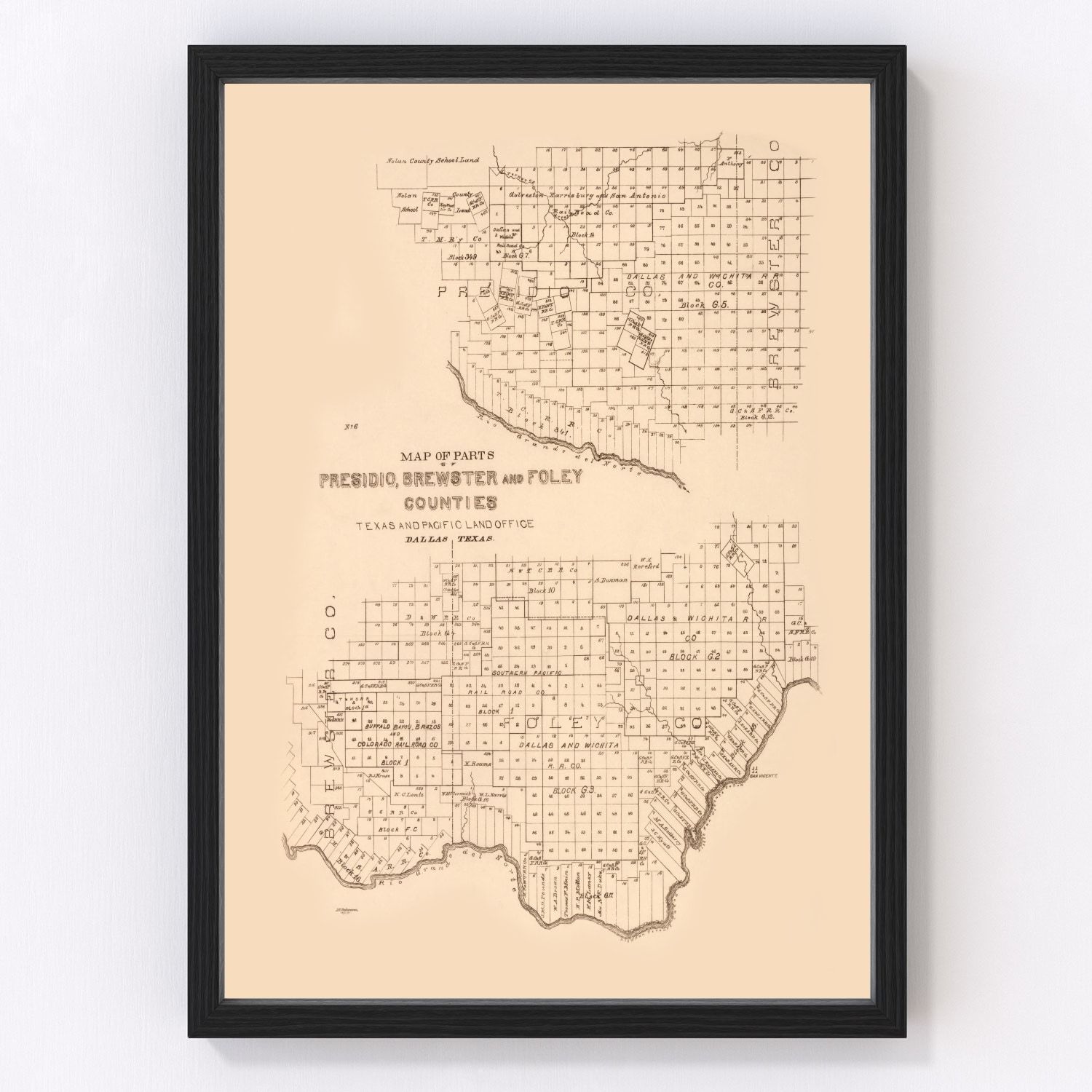 Vintage Map of Presidio County, Texas 1891