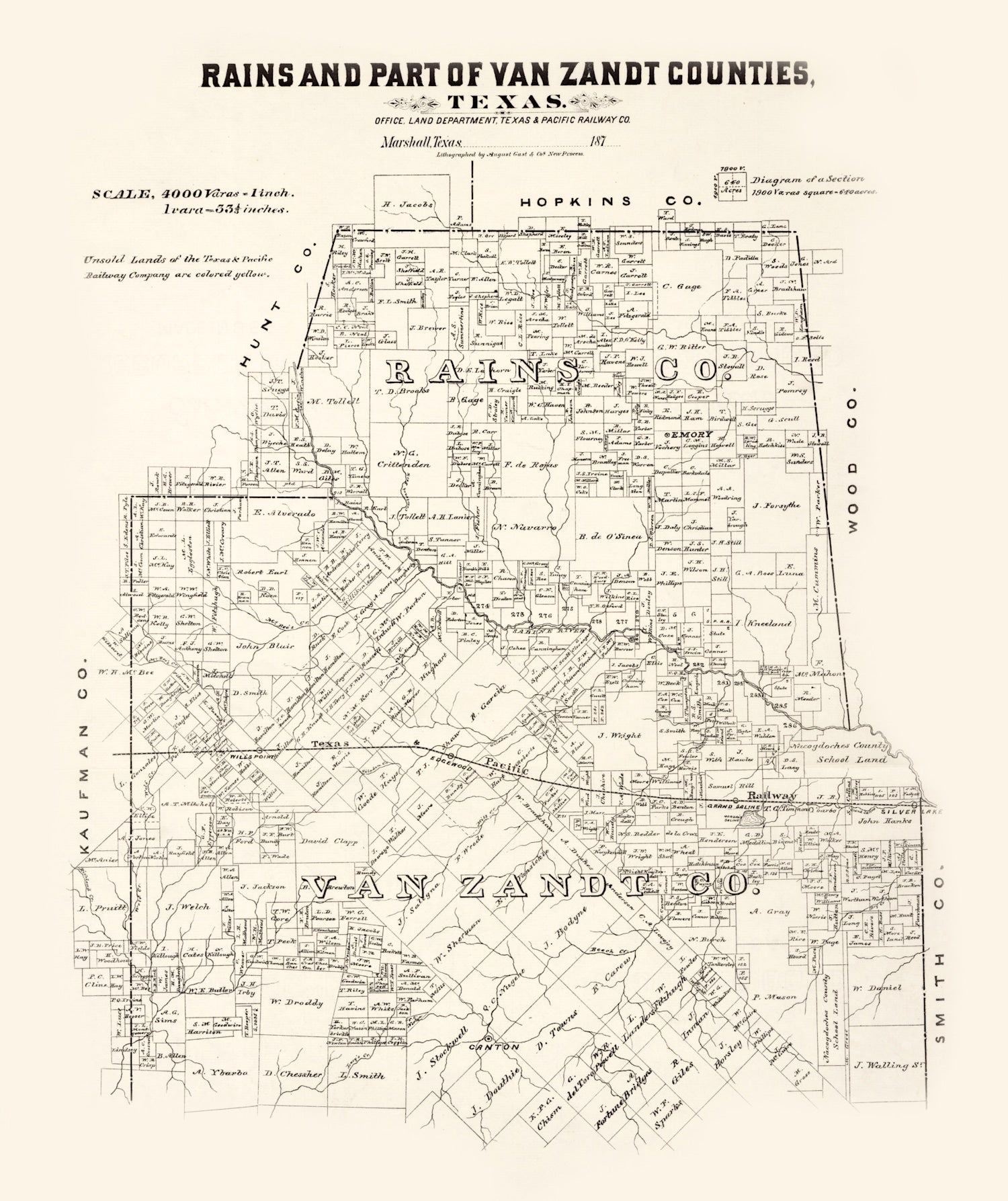 Vintage Map of Rains County, Texas 1870