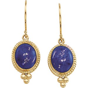 14K Yellow Gold Natural Lapis Earring