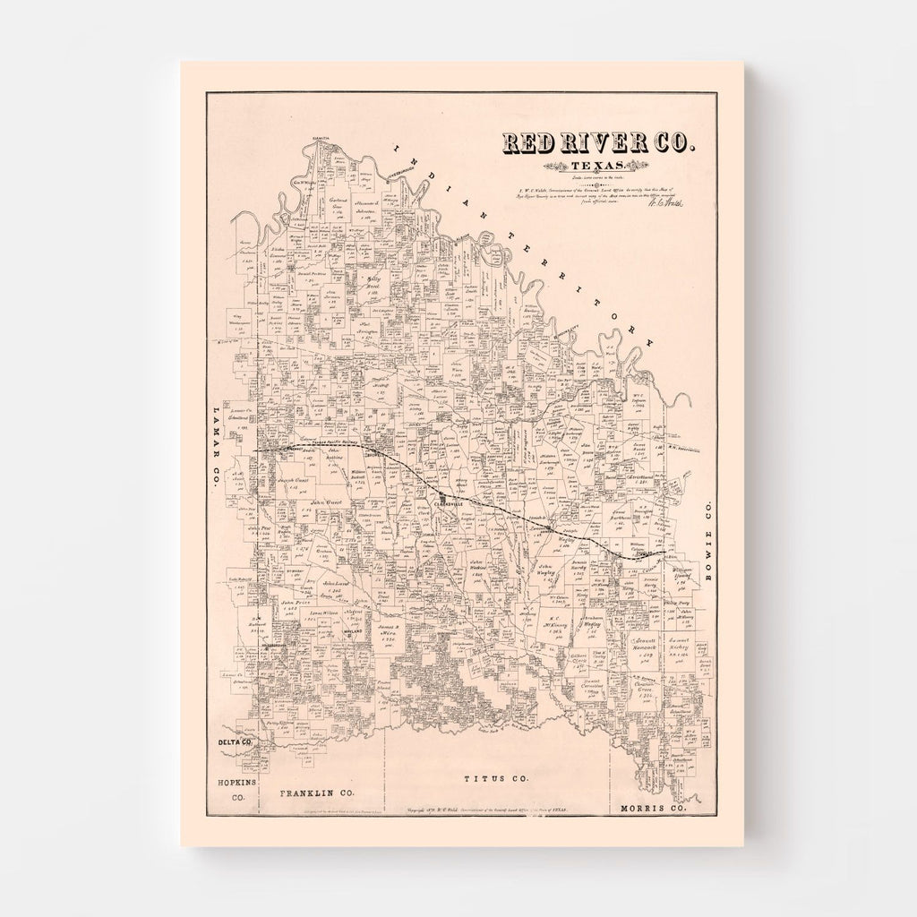 Vintage Map of Red River County, Texas 1879