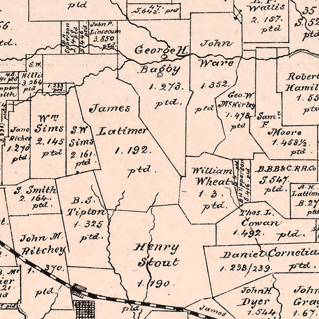 Vintage Map of Red River County, Texas 1879
