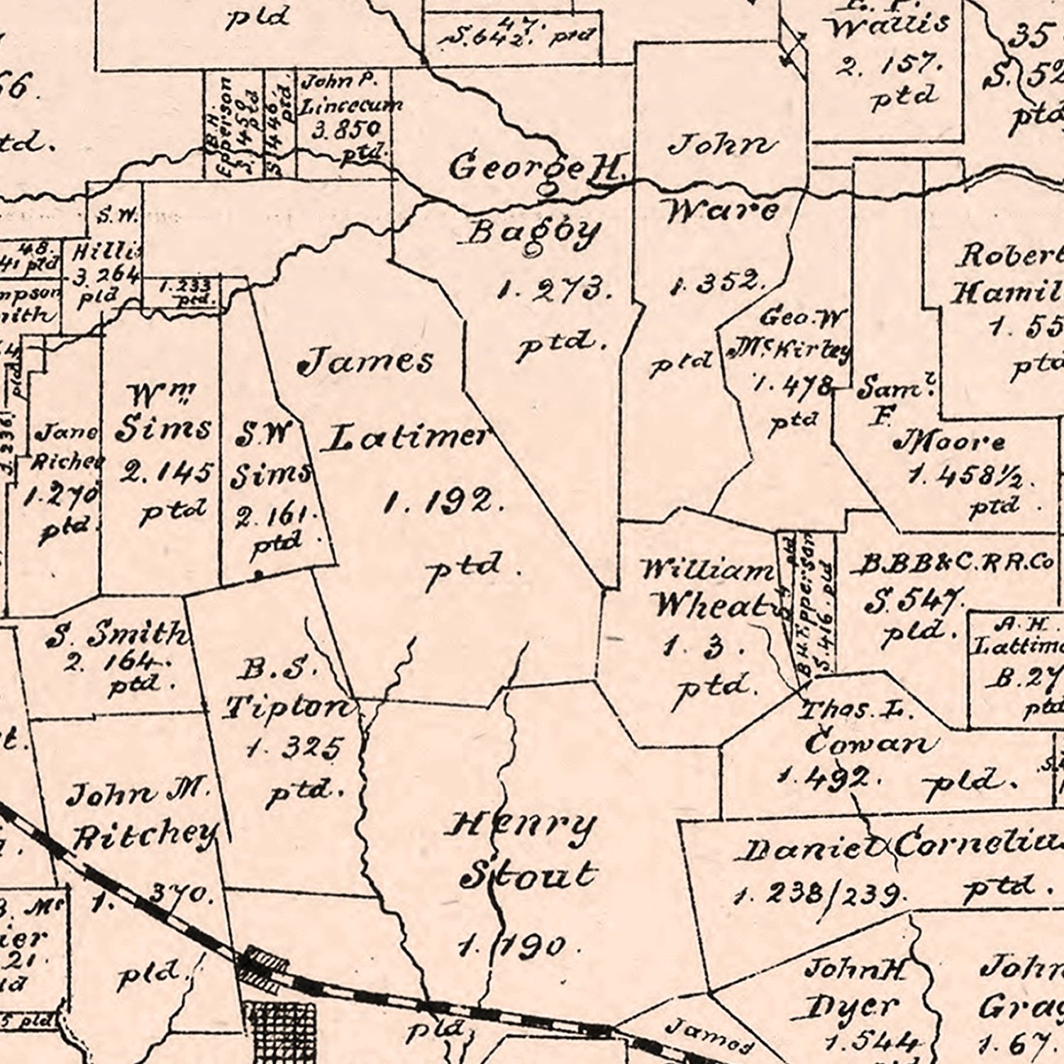 Vintage Map of Red River County, Texas 1879