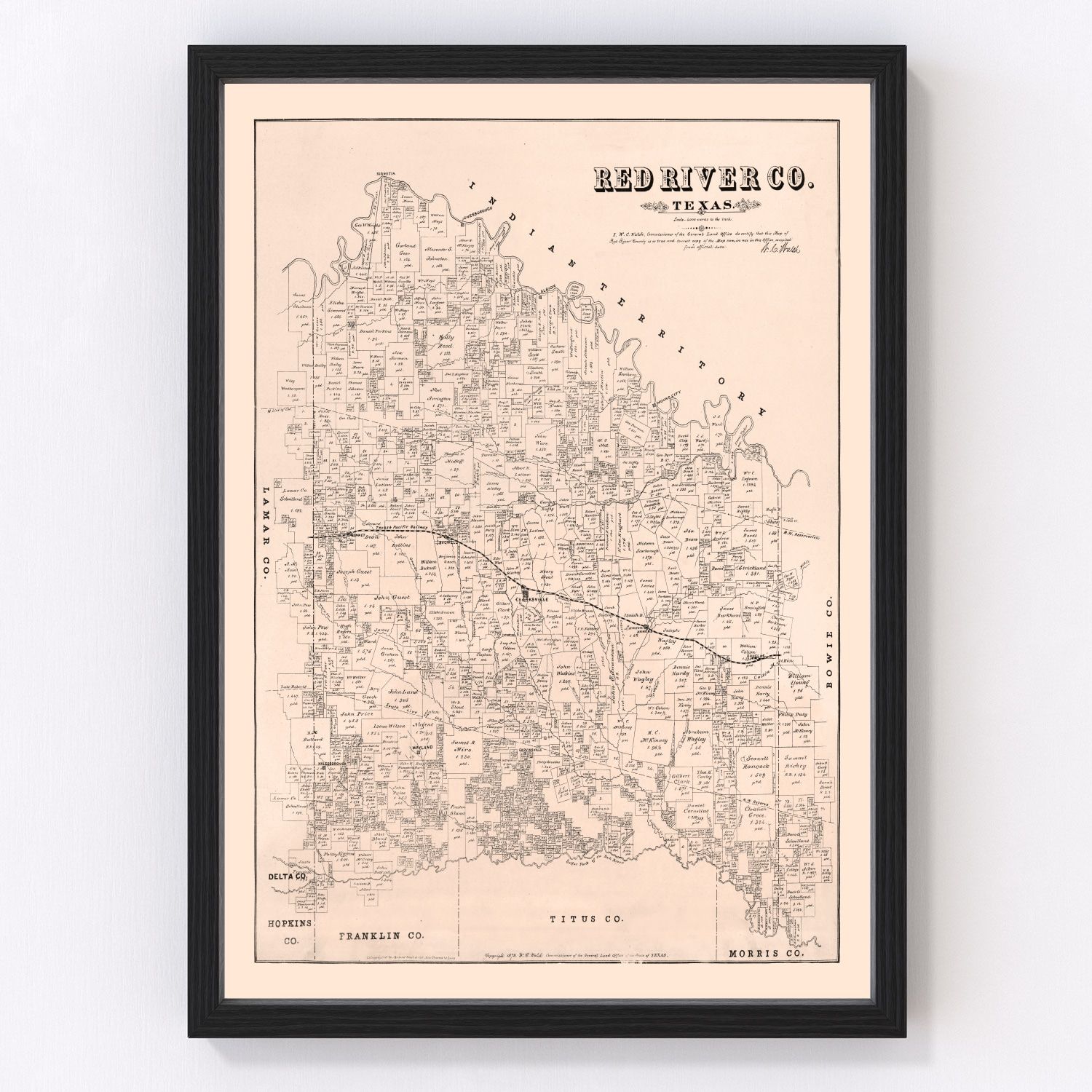 Vintage Map of Red River County, Texas 1879