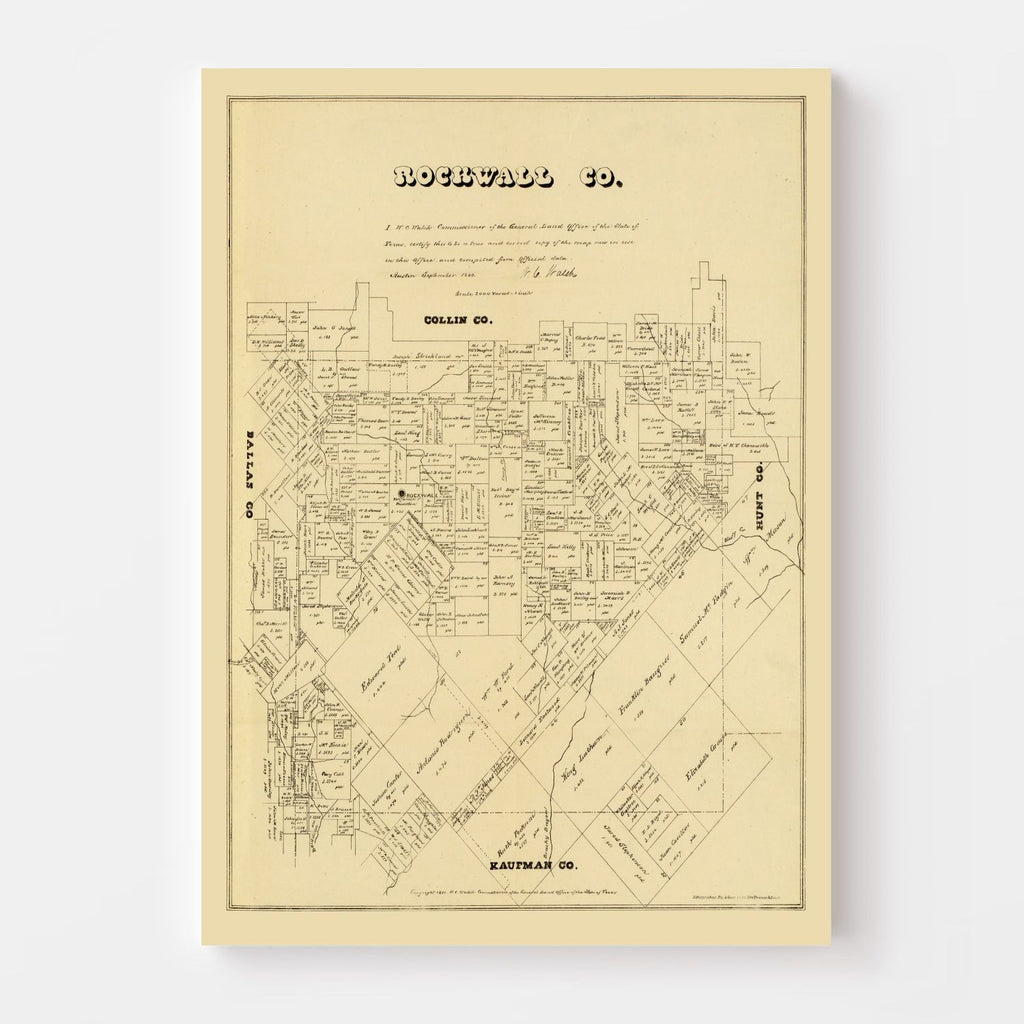 Vintage Map of Rockwall County, Texas 1880