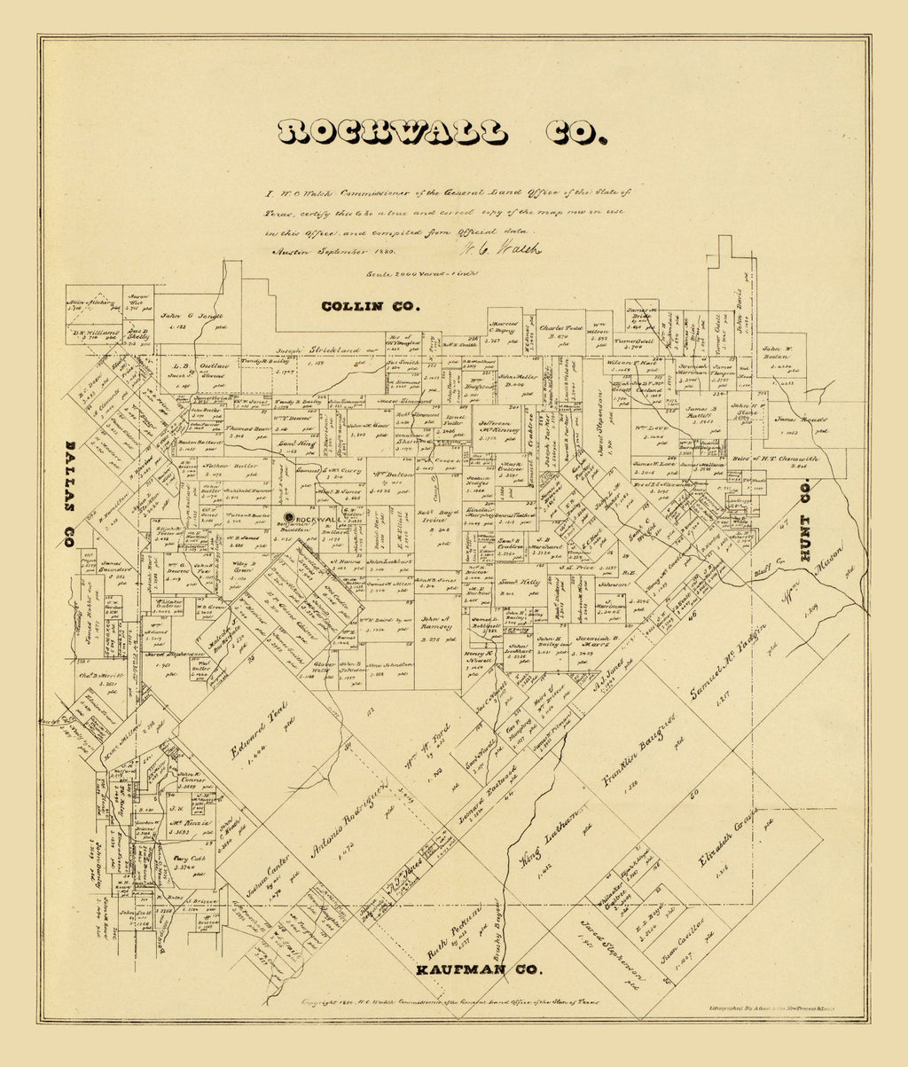 Vintage Map of Rockwall County, Texas 1880