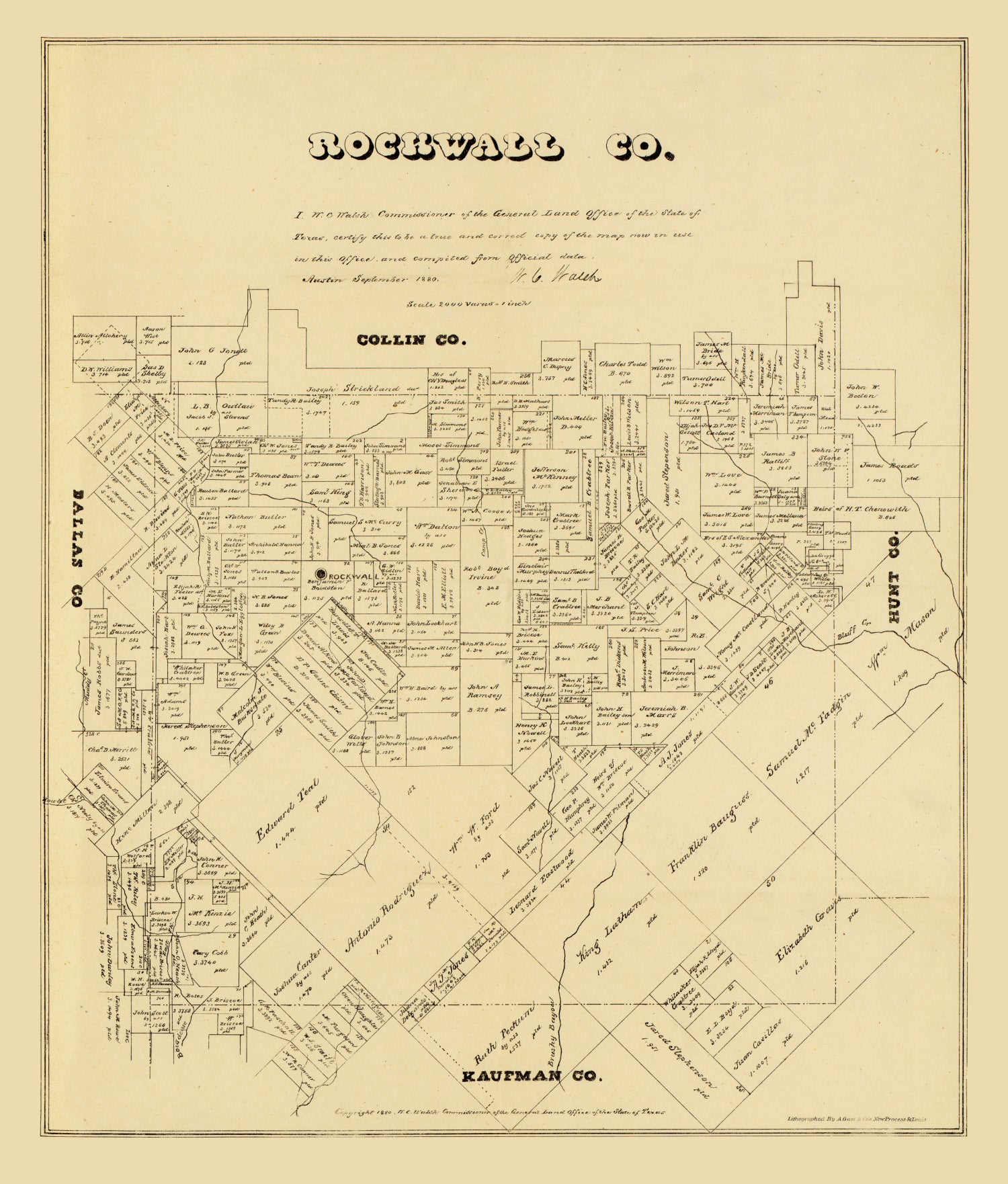 Vintage Map of Rockwall County, Texas 1880