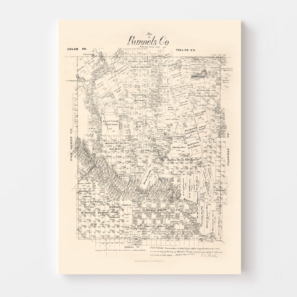 Vintage Map of Runnels County, Texas 1879