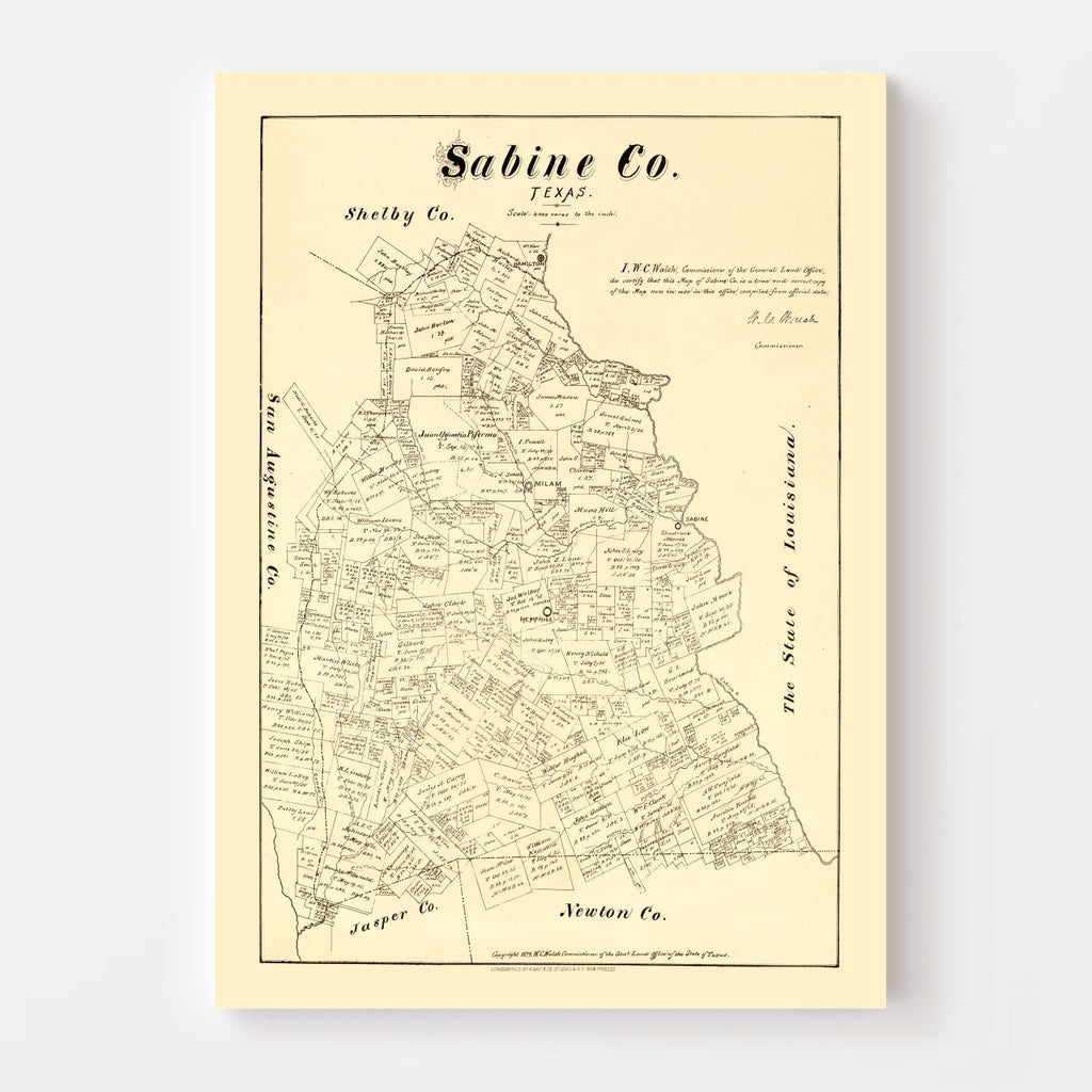 Vintage Map of Sabine County, Texas 1879