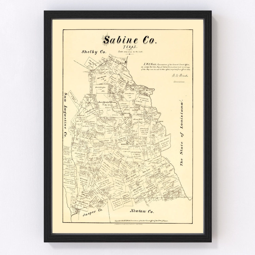 Vintage Map of Sabine County, Texas 1879