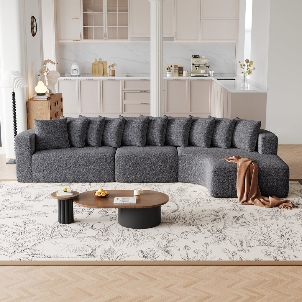 131.1-inch Chenille Sectional Sofa Set, Modern Cloud-Shaped Curved Sofa, Includes 10 Pillows, Living Room Fabric Corner Sofa, L-Shaped Modular Sofa (Right Chaise)