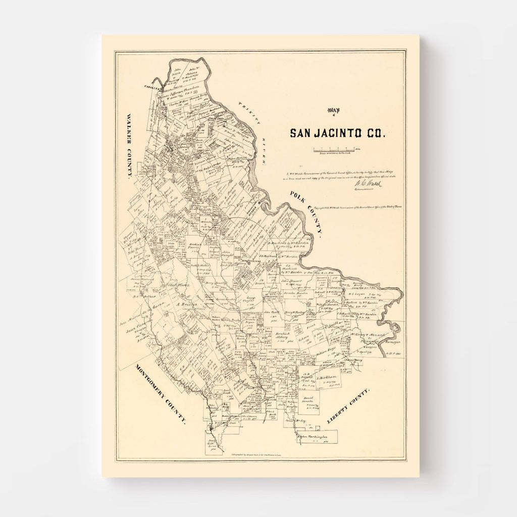 Vintage Map of San Jacinto County, Texas 1879