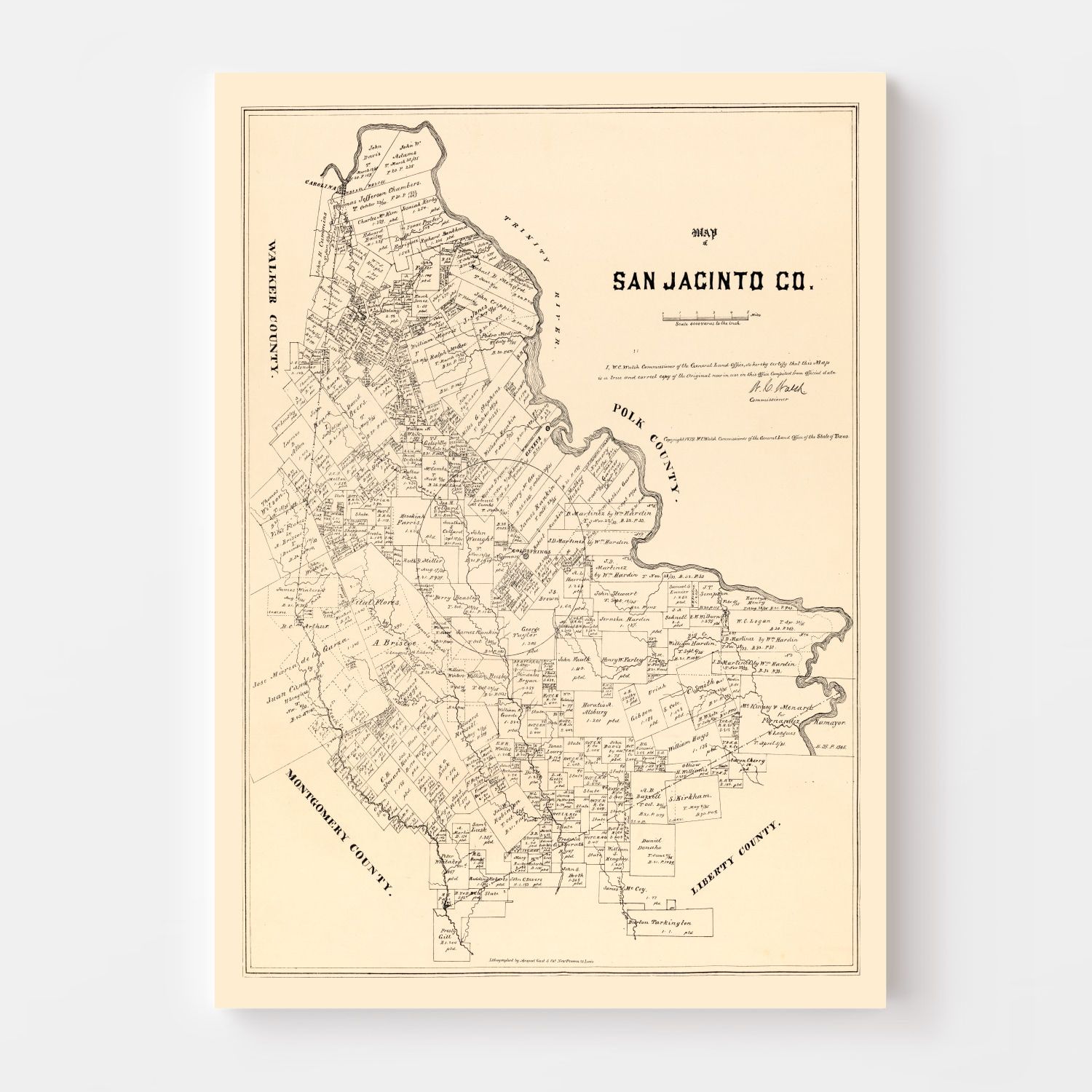 Vintage Map of San Jacinto County, Texas 1879