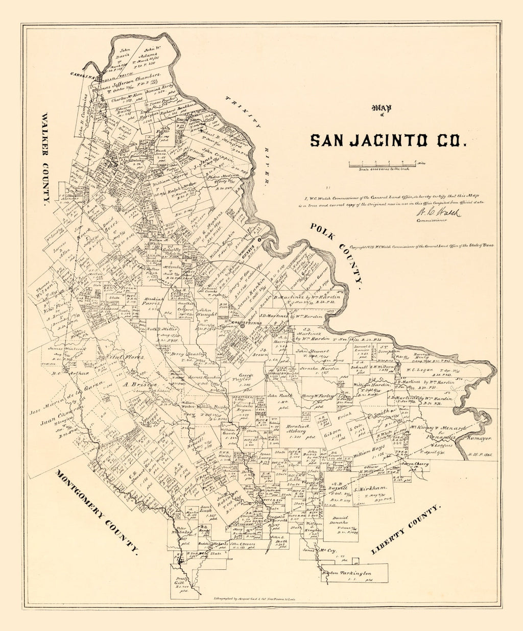 Vintage Map of San Jacinto County, Texas 1879
