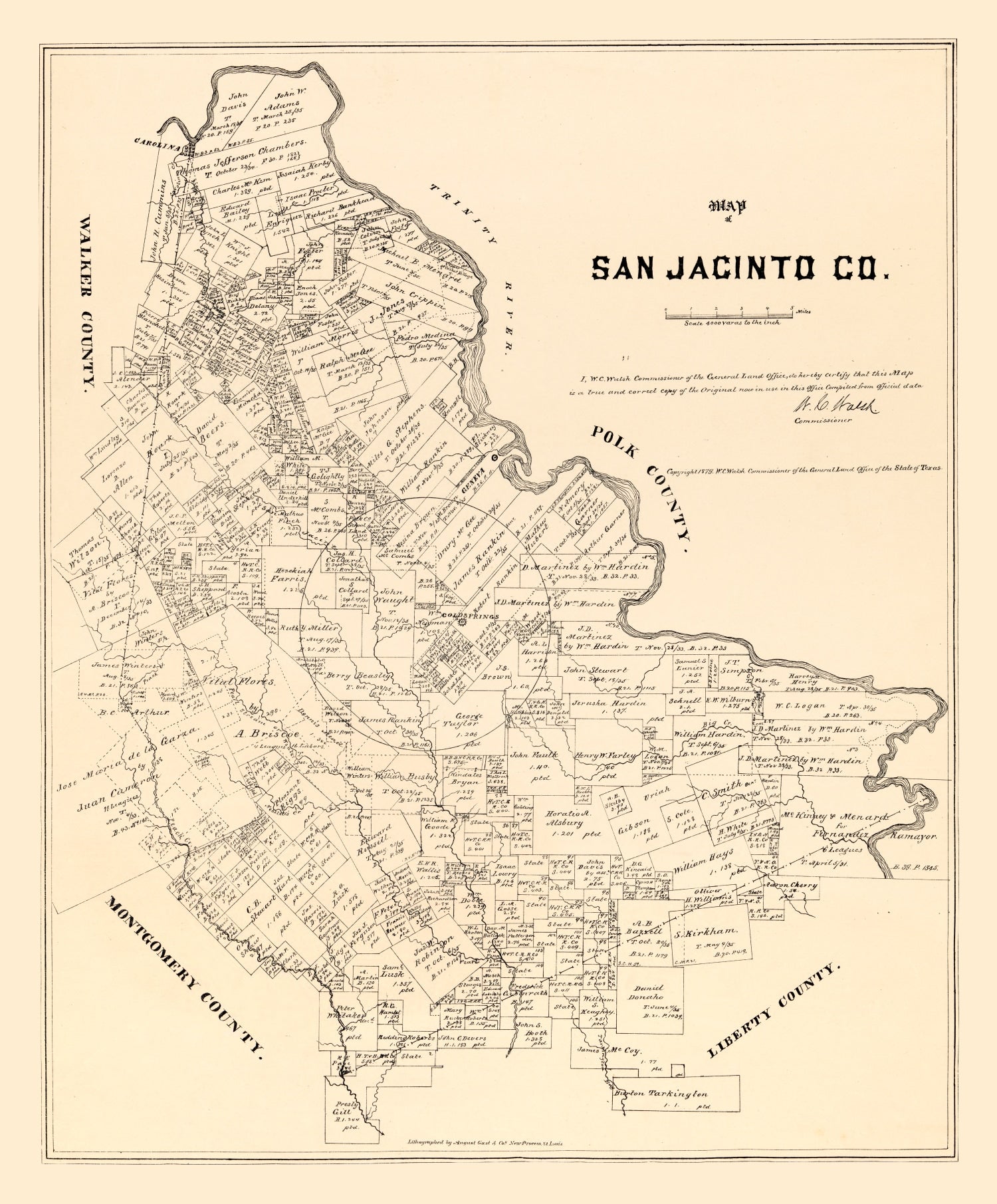 Vintage Map of San Jacinto County, Texas 1879