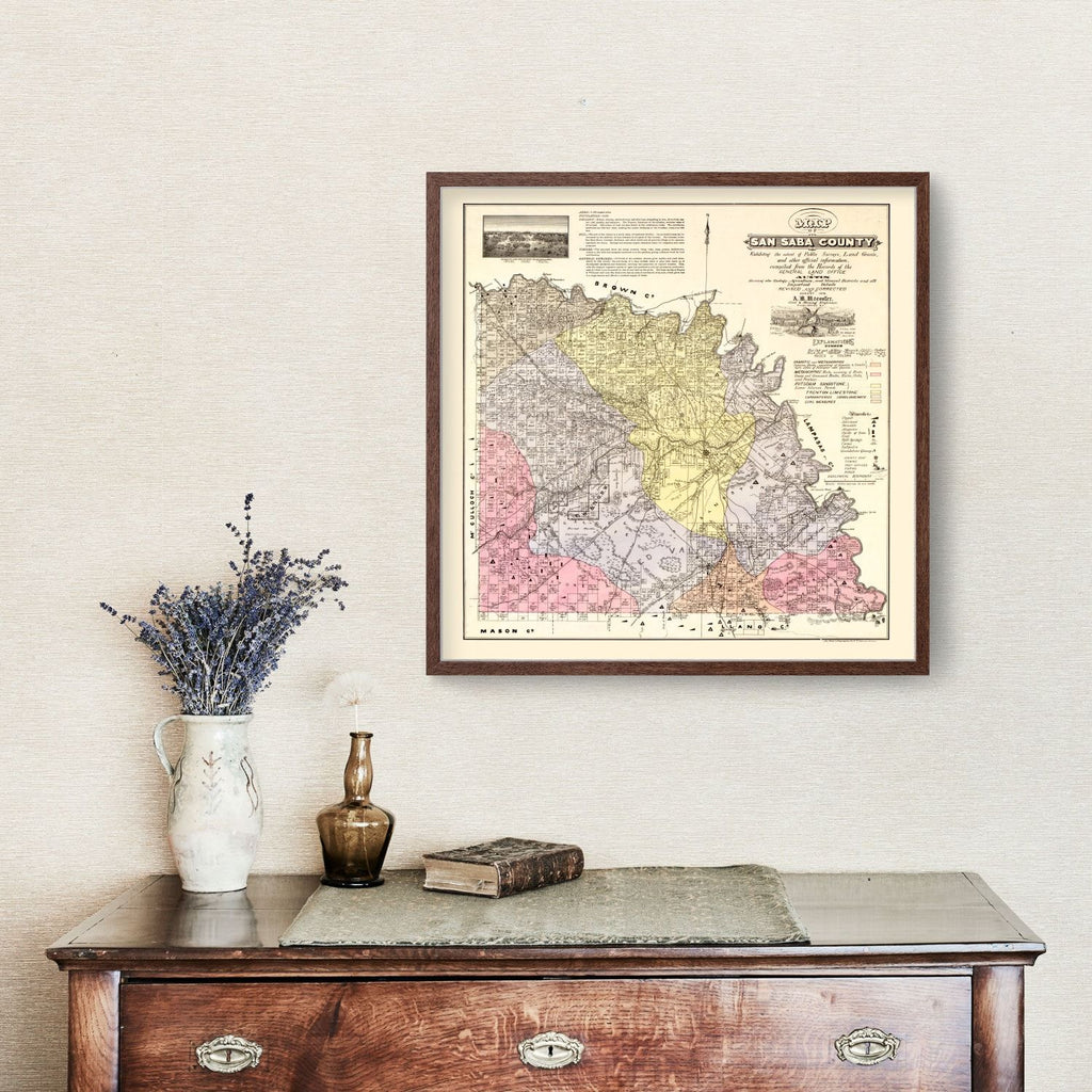 Vintage Map of San Saba County, Texas 1876