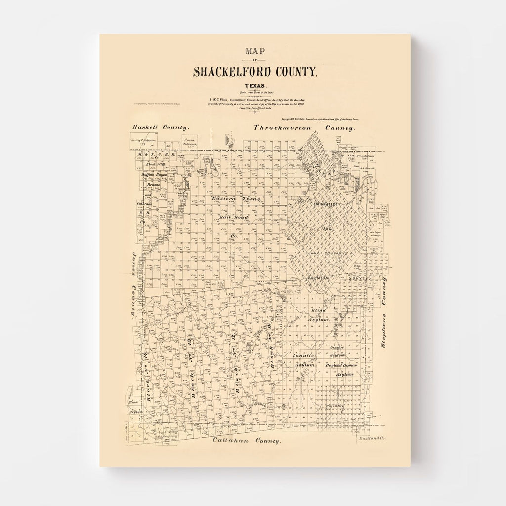 Vintage Map of Shackelford County, Texas 1879