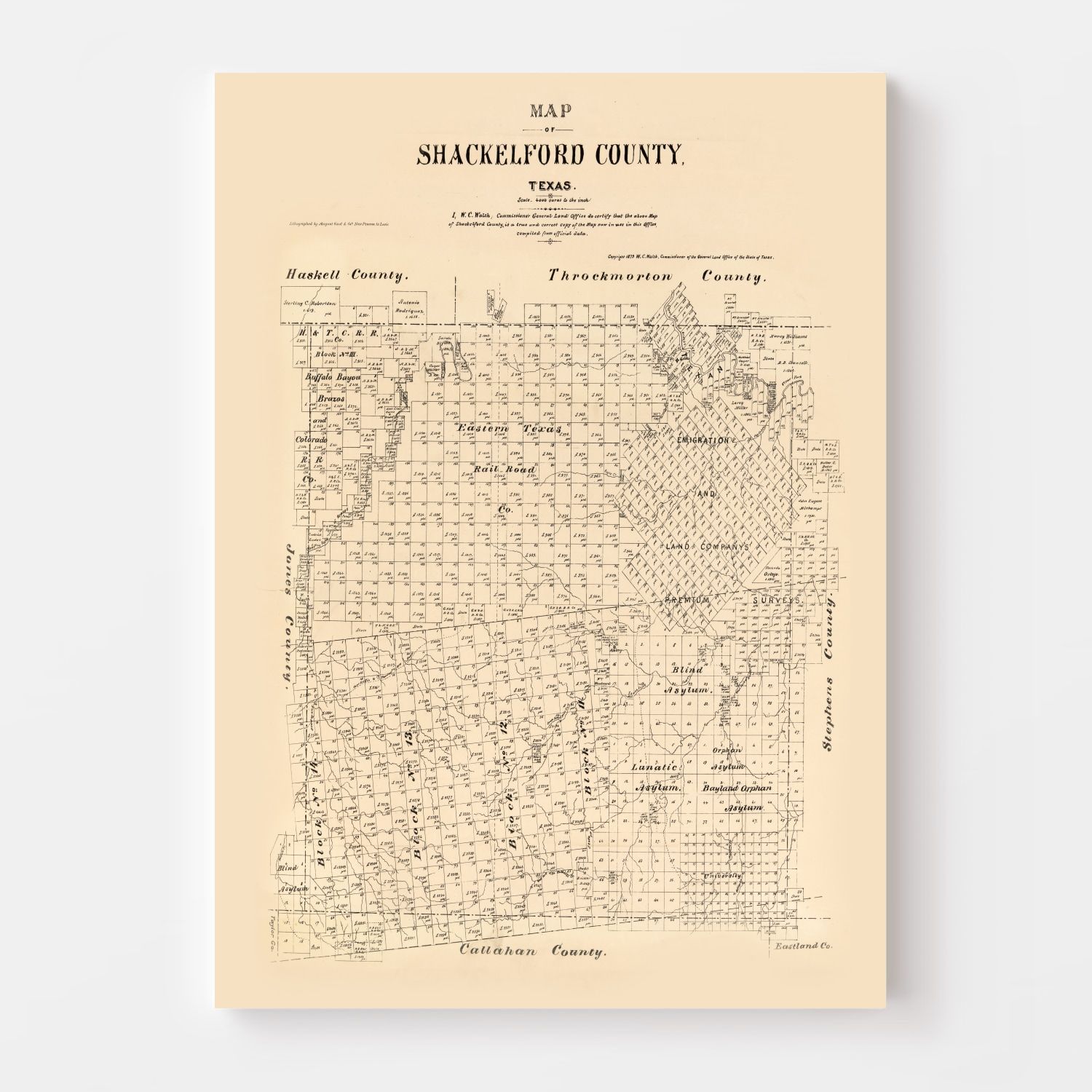 Vintage Map of Shackelford County, Texas 1879