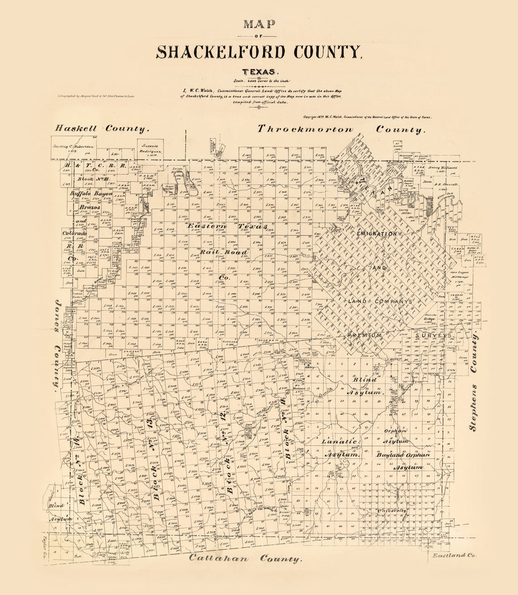Vintage Map of Shackelford County, Texas 1879