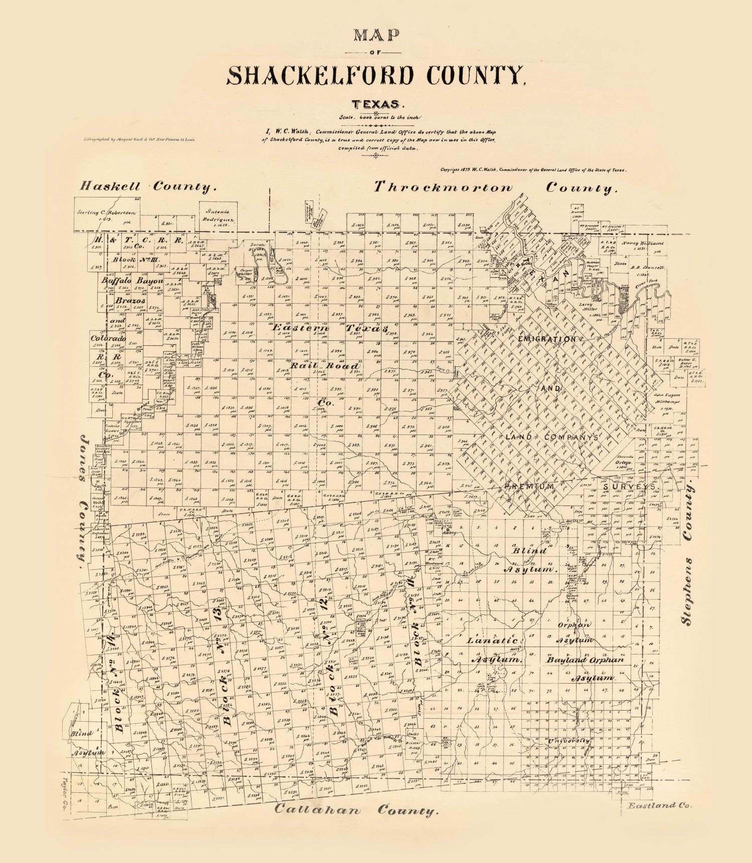 Vintage Map of Shackelford County, Texas 1879