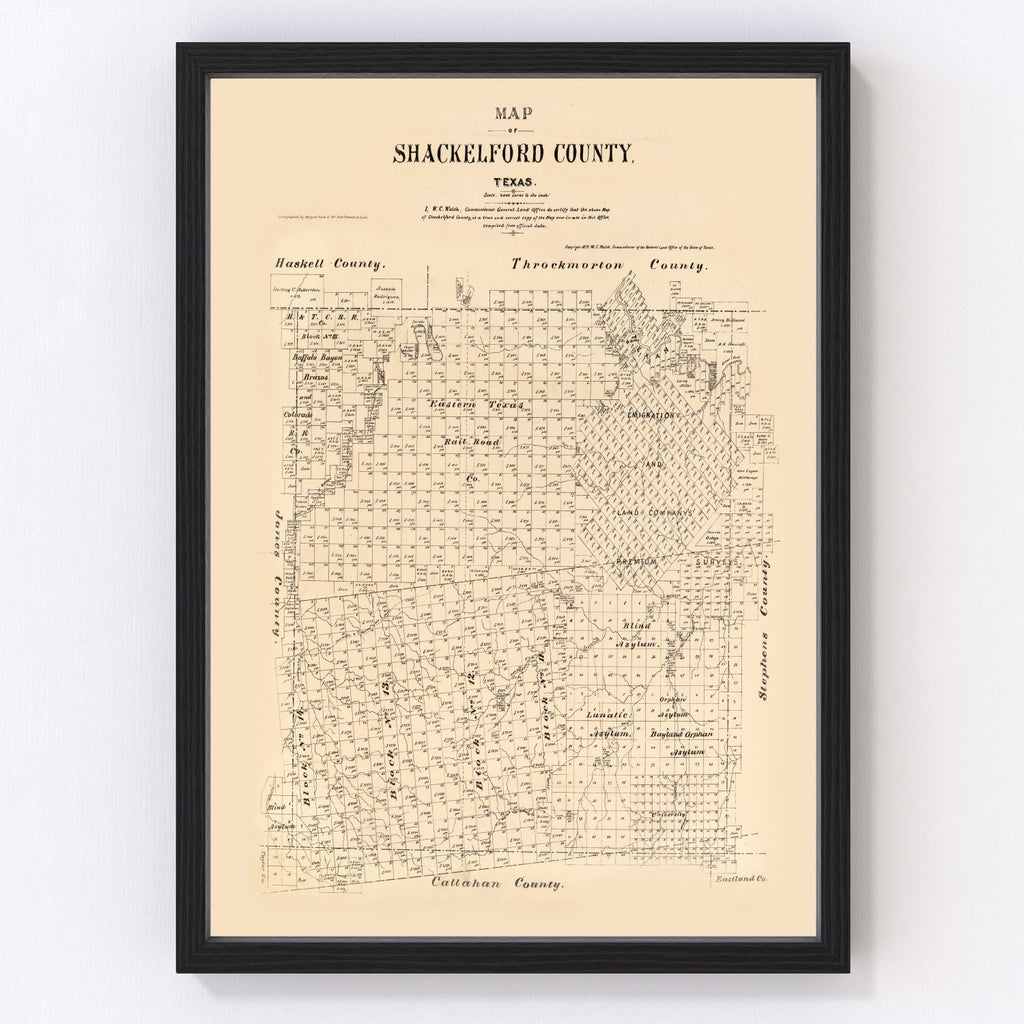 Vintage Map of Shackelford County, Texas 1879