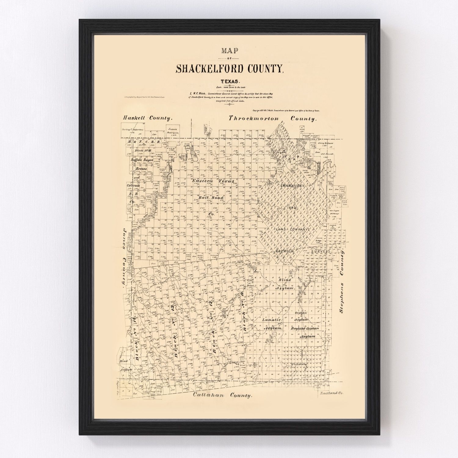 Vintage Map of Shackelford County, Texas 1879