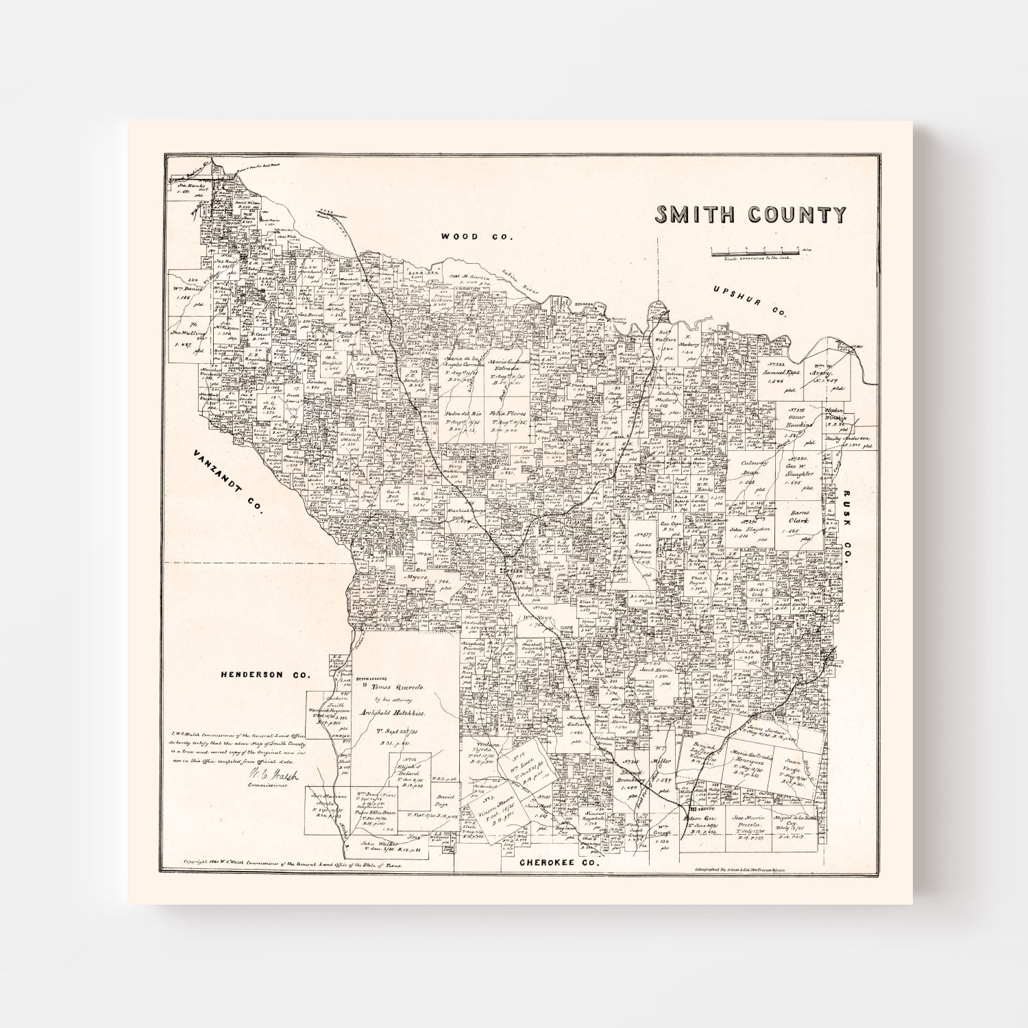 Vintage Map of Smith County, Texas 1880