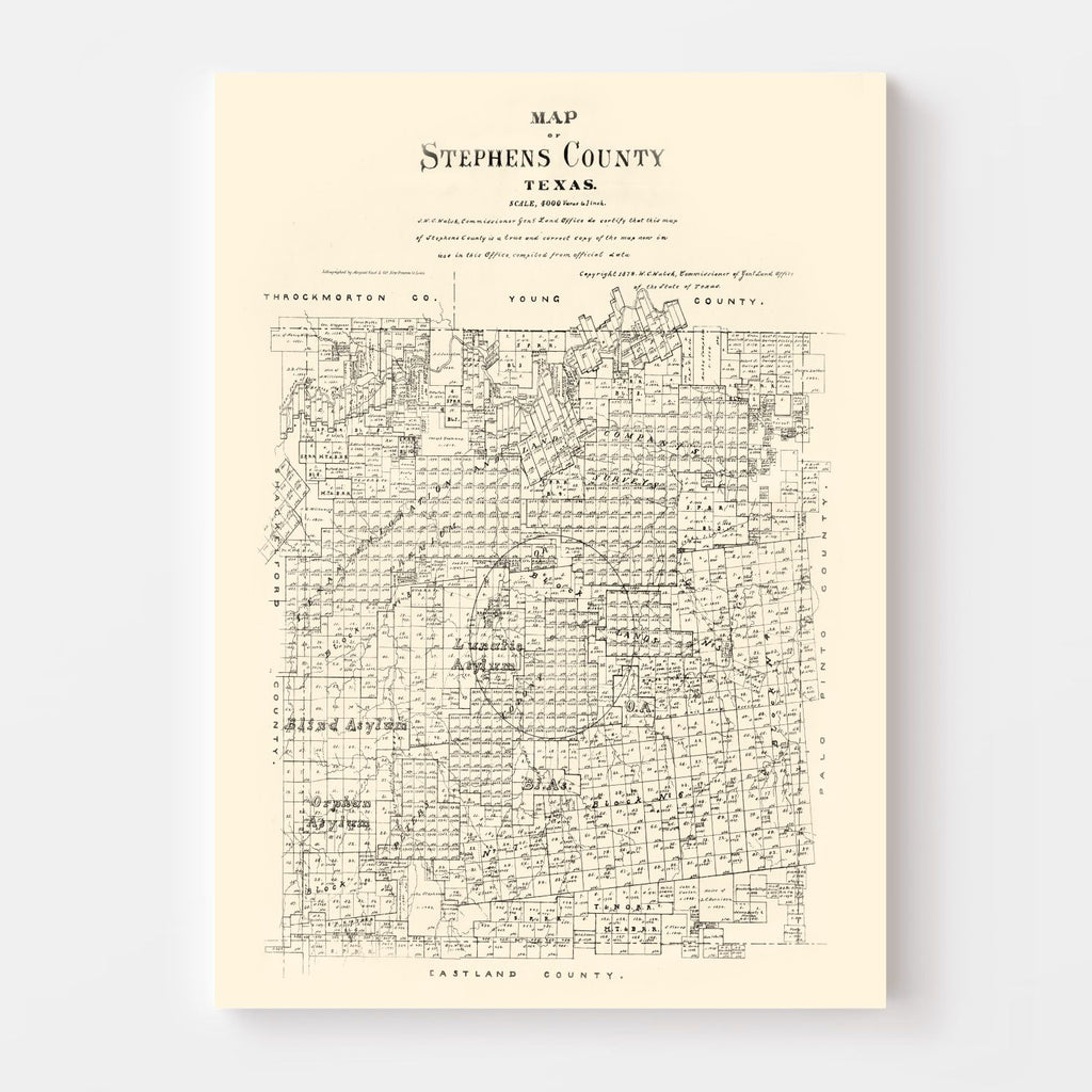Vintage Map of Stephens County, Texas 1879