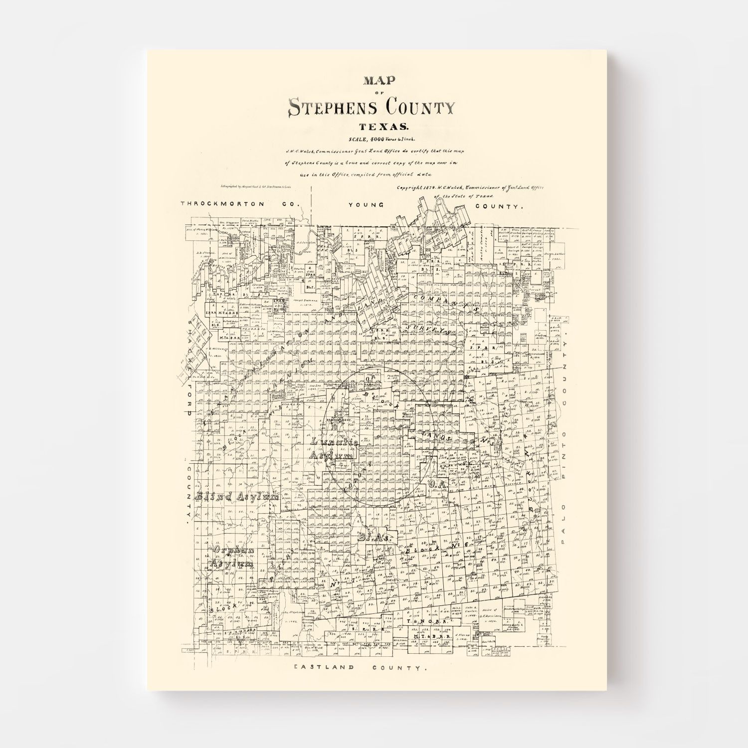 Vintage Map of Stephens County, Texas 1879