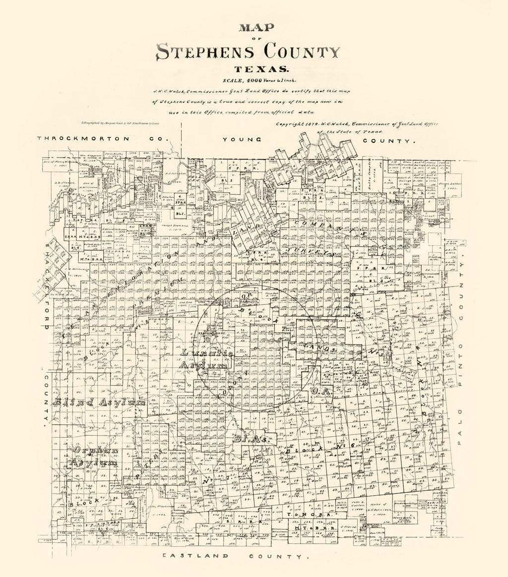 Vintage Map of Stephens County, Texas 1879