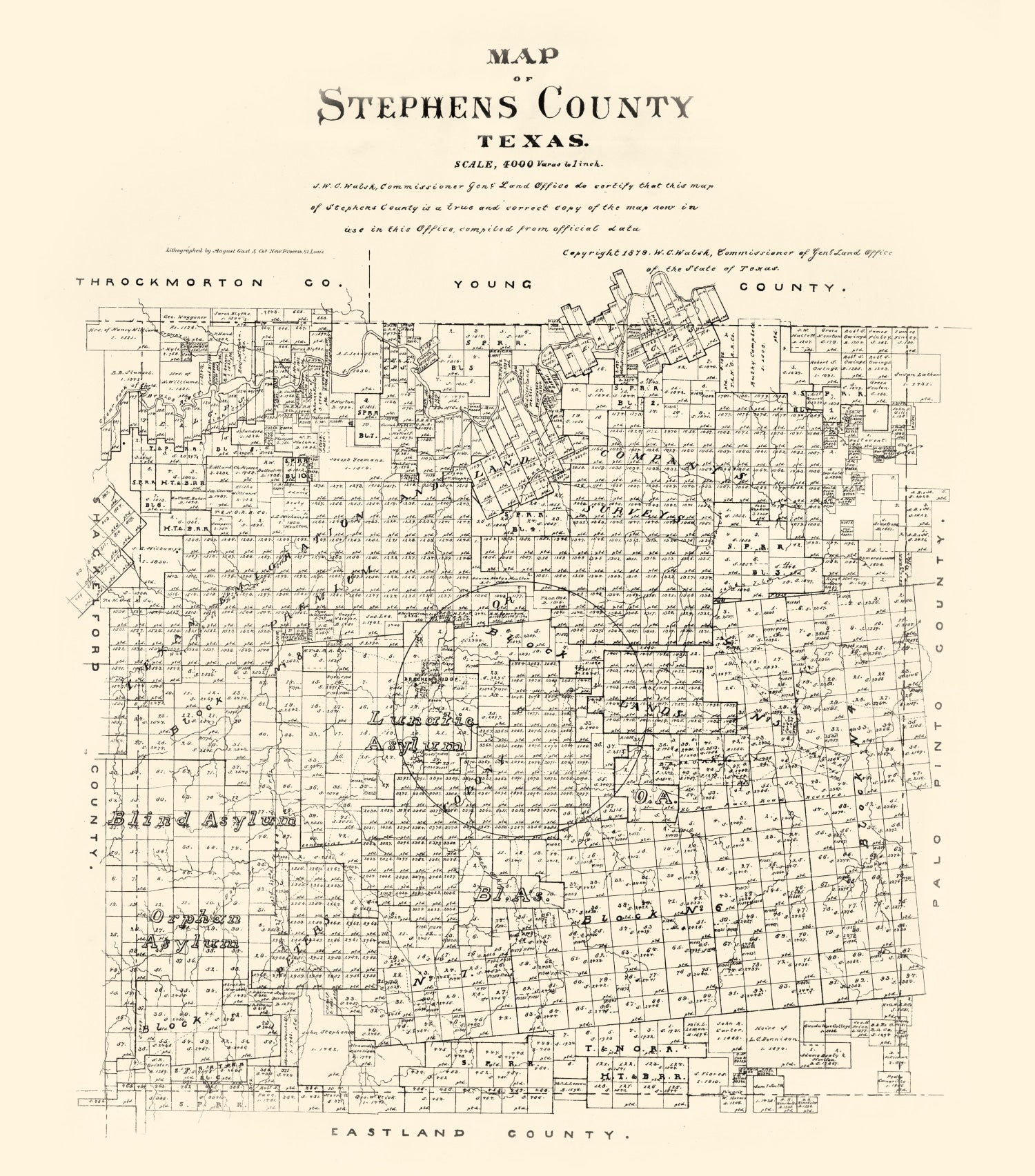 Vintage Map of Stephens County, Texas 1879