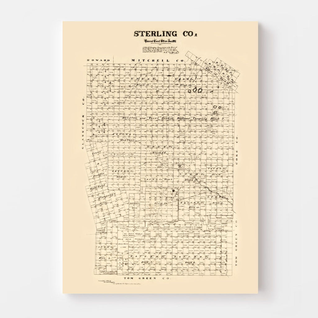 Vintage Map of Sterling County, Texas 1892
