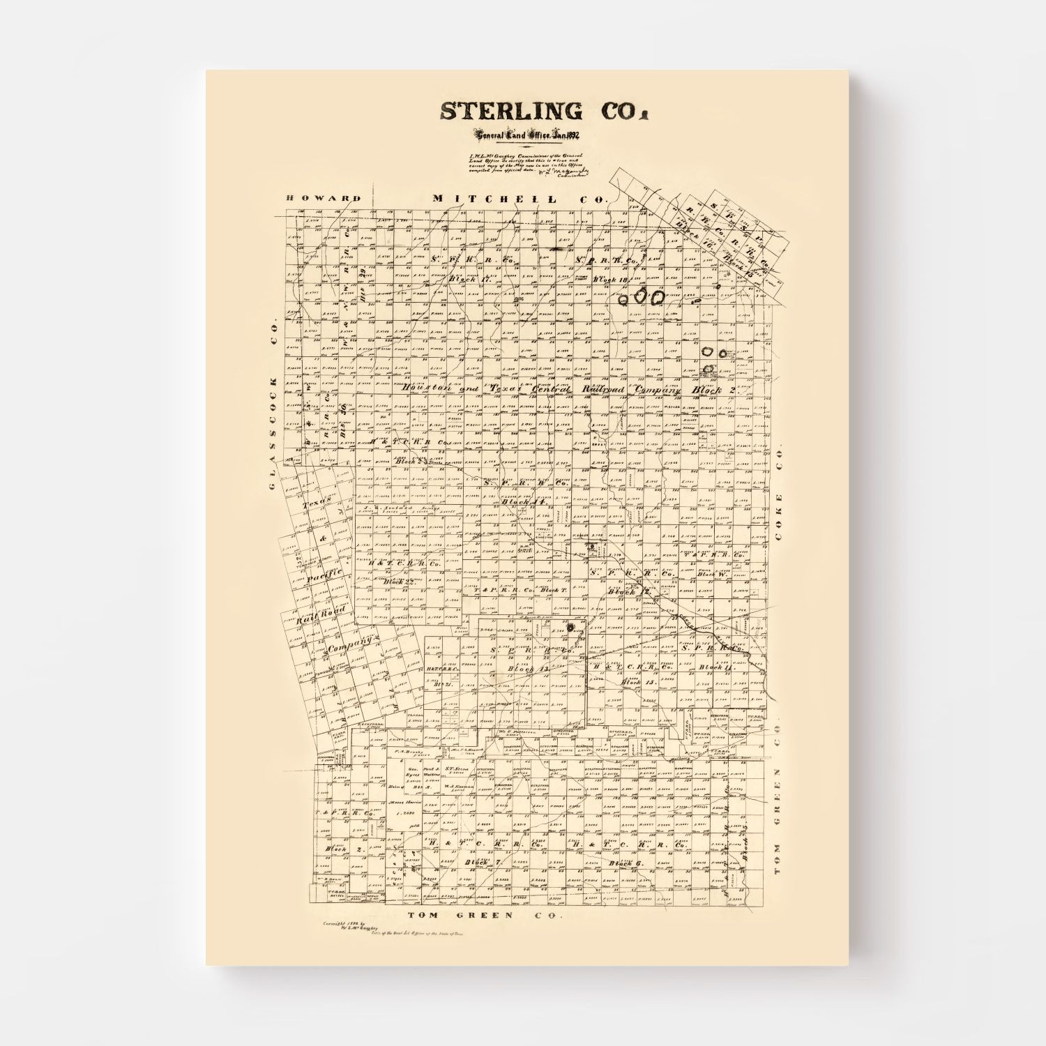 Vintage Map of Sterling County, Texas 1892