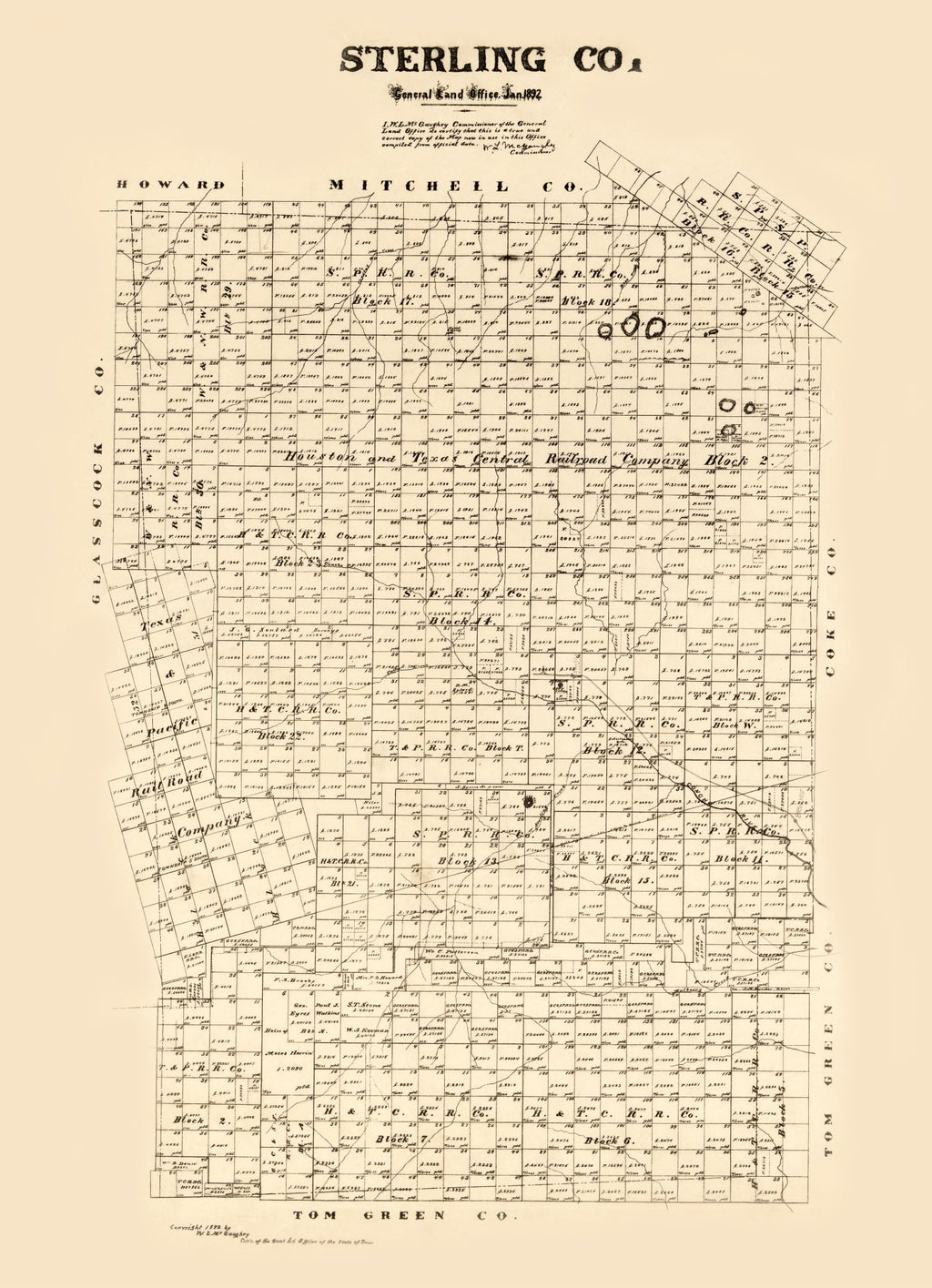 Vintage Map of Sterling County, Texas 1892