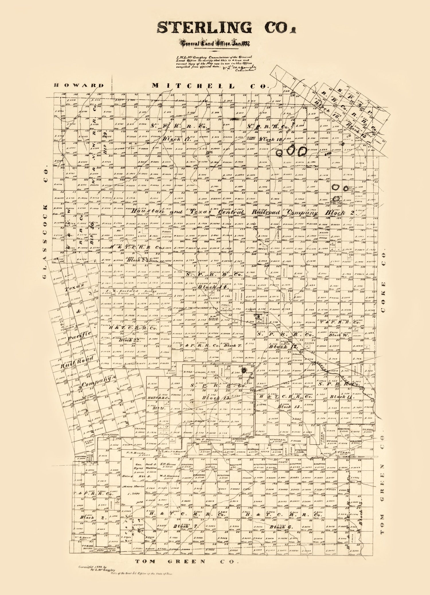 Vintage Map of Sterling County, Texas 1892