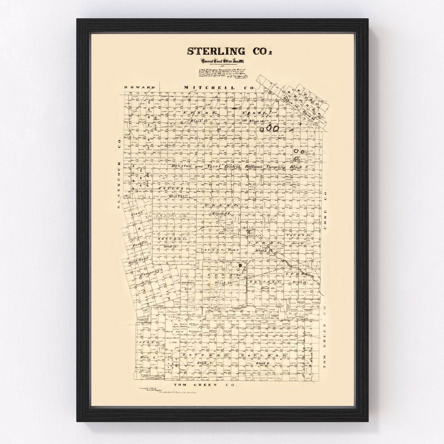 Vintage Map of Sterling County, Texas 1892