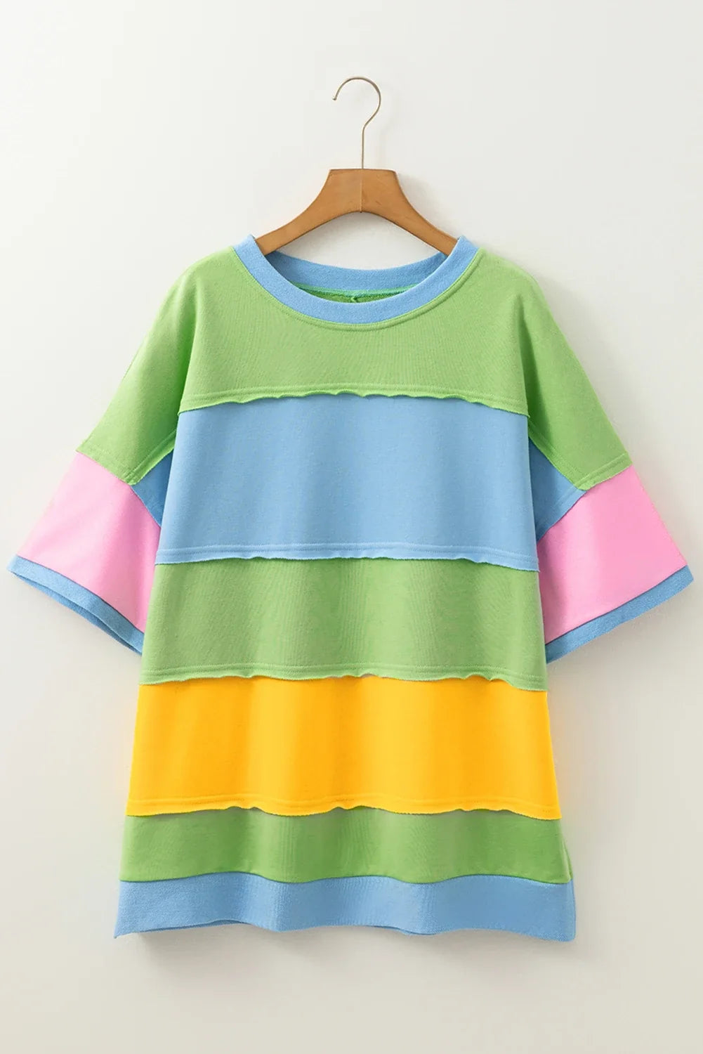 Plus Size Colorblock Raw Edge Short Sleeve T-Shirt