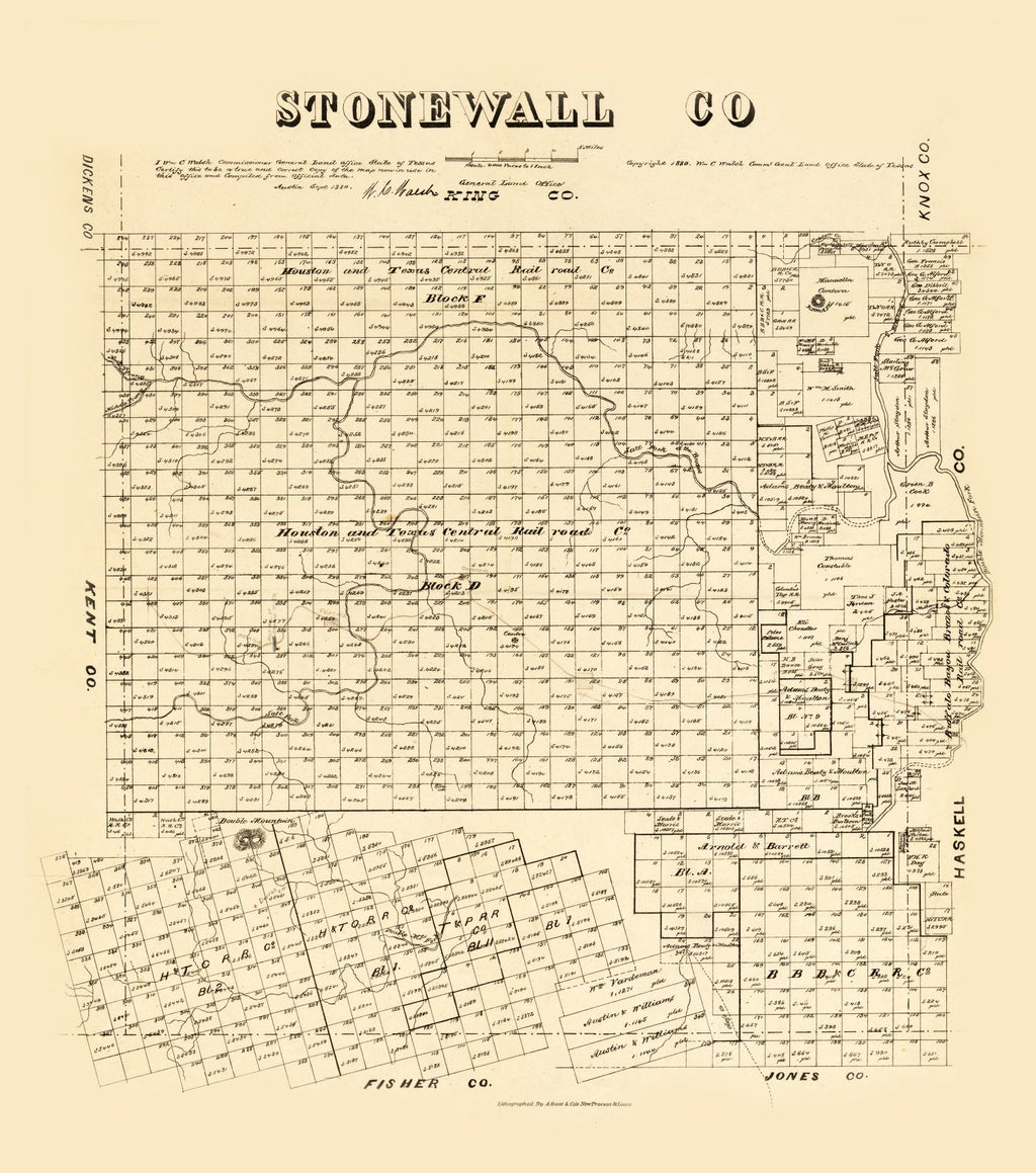 Vintage Map of Stonewall County, Texas 1880