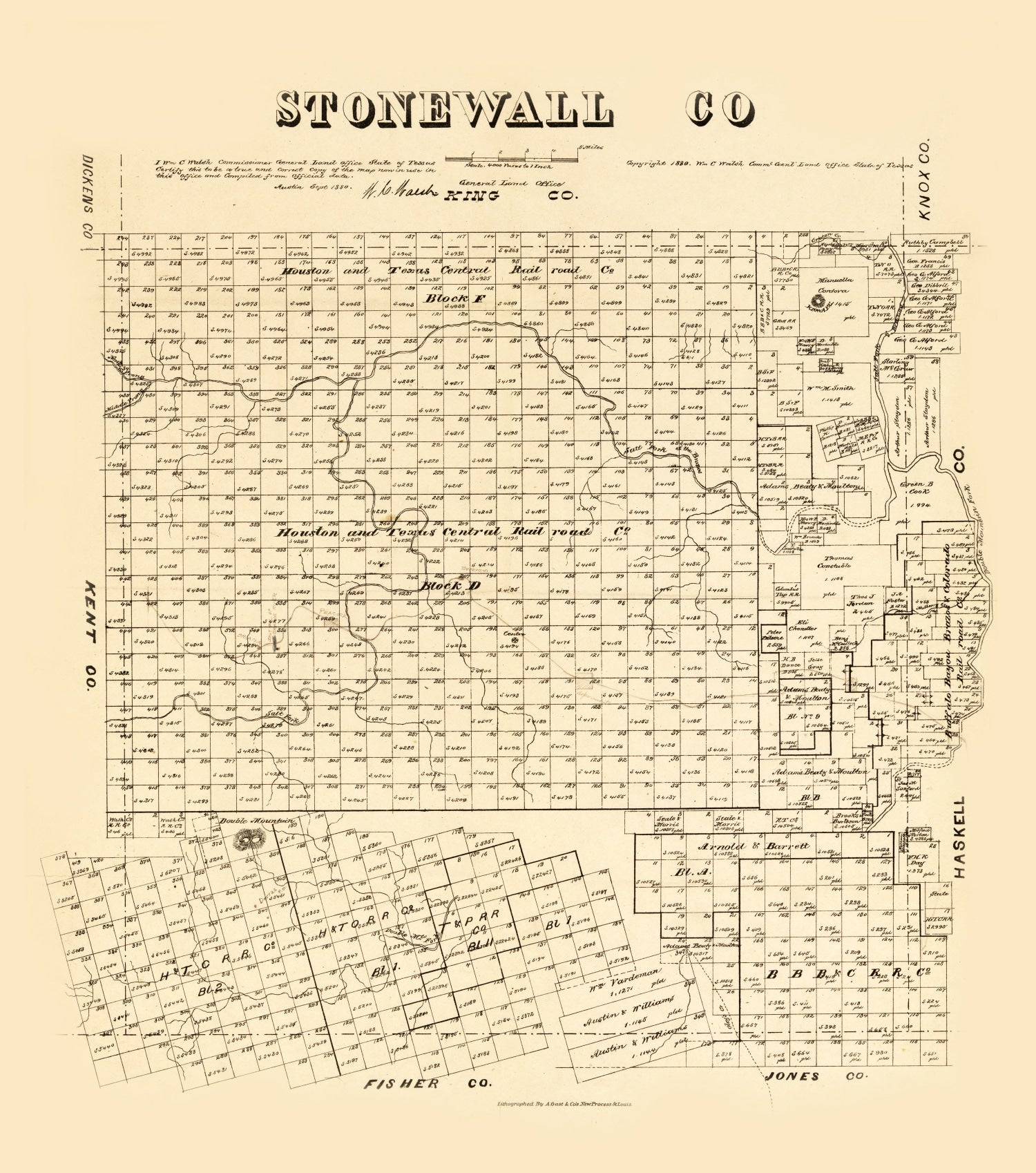 Vintage Map of Stonewall County, Texas 1880