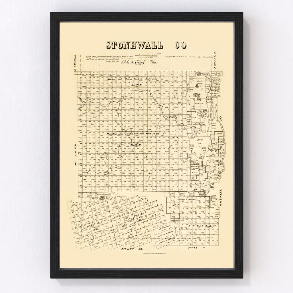 Vintage Map of Stonewall County, Texas 1880